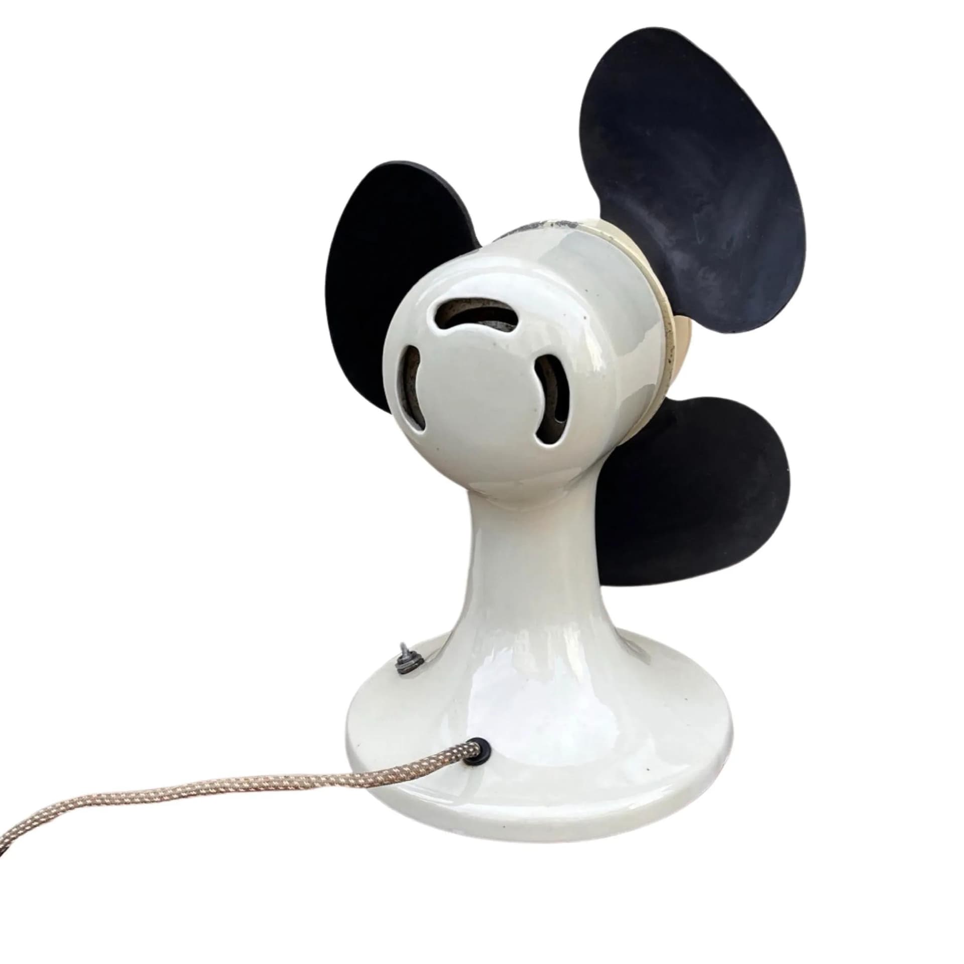 Table Fan 32.92, ivory white ceramic, black rubber, VEB EITCO, Germany, 1950s. - 128503