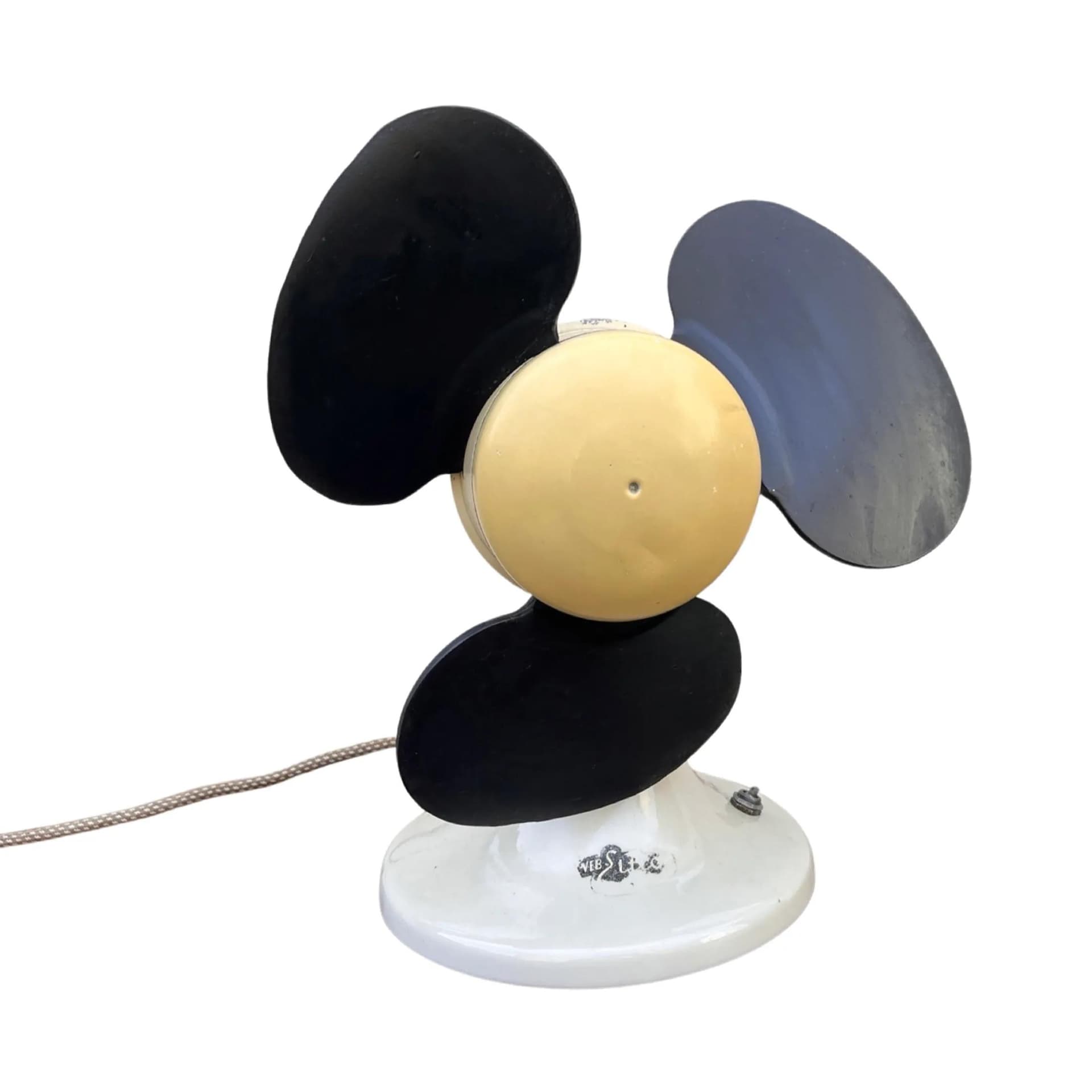 Table Fan 32.92, ivory white ceramic, black rubber, VEB EITCO, Germany, 1950s. - 128499