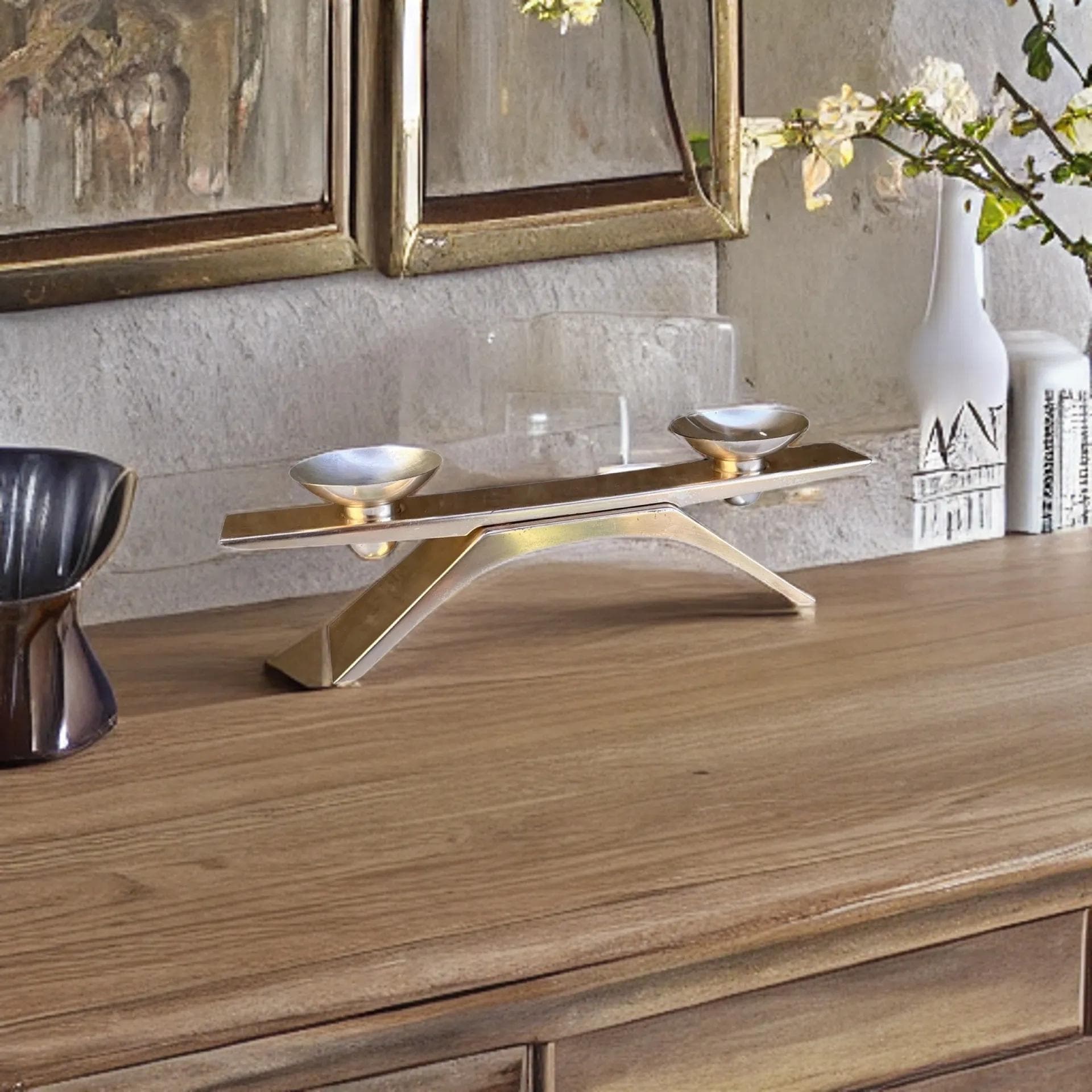 Świecznik Ikora, srebrny, mosiądz posrebrzany, proj. K. Radtke, WMF, Niemcy, lata 60. - 128451