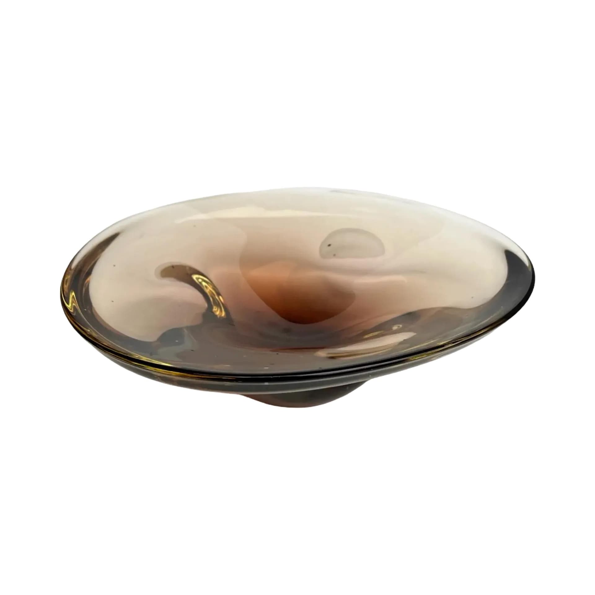 Bowl, smoky brown glass, by M. Klinger, Železný Brod Sklo, Czechoslovakia, 1970s.