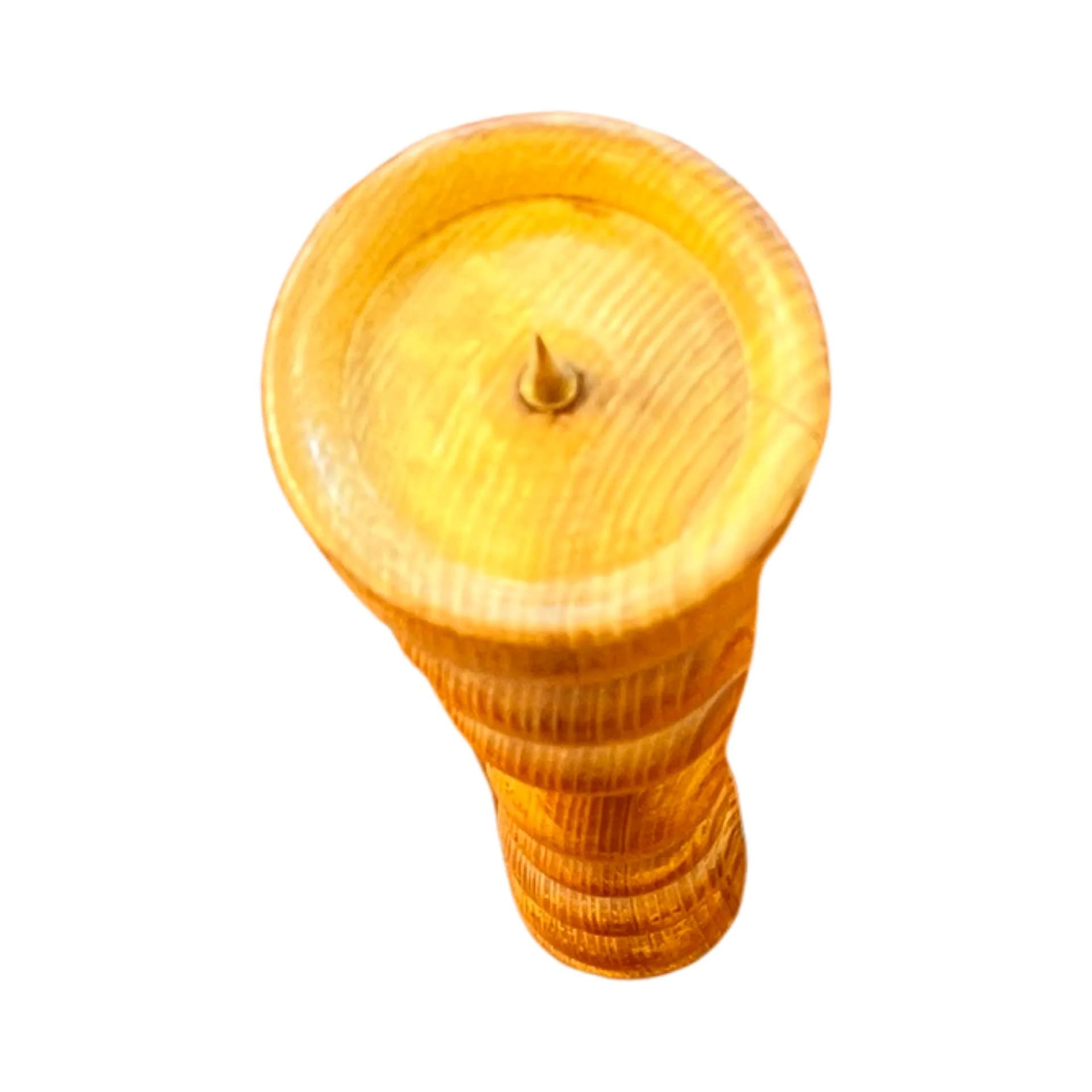 Świecznik toczony, brązowy, jesion, Belgia, lata 70. - 128404