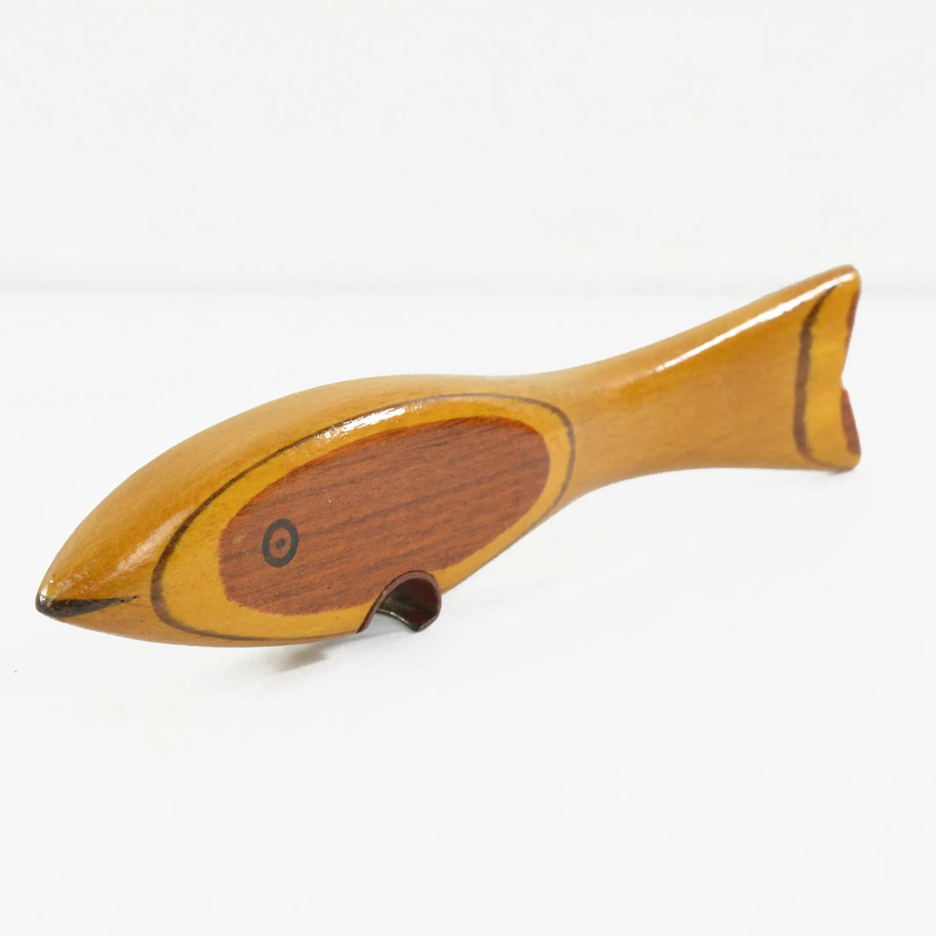 Bottle opener fish, brown beech, grey steel, Poland, 1970s - 128328