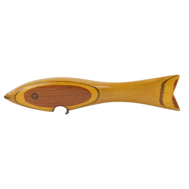 Bottle opener fish, brown beech, grey steel, Poland, 1970s - DIMENSION