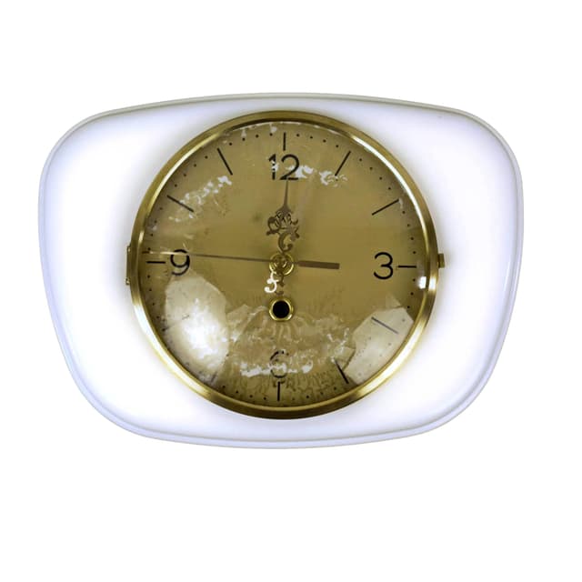 Zegar ścienny UPG Halle, biały, porcelana, Niemcy, lata 50. - WYMIARY