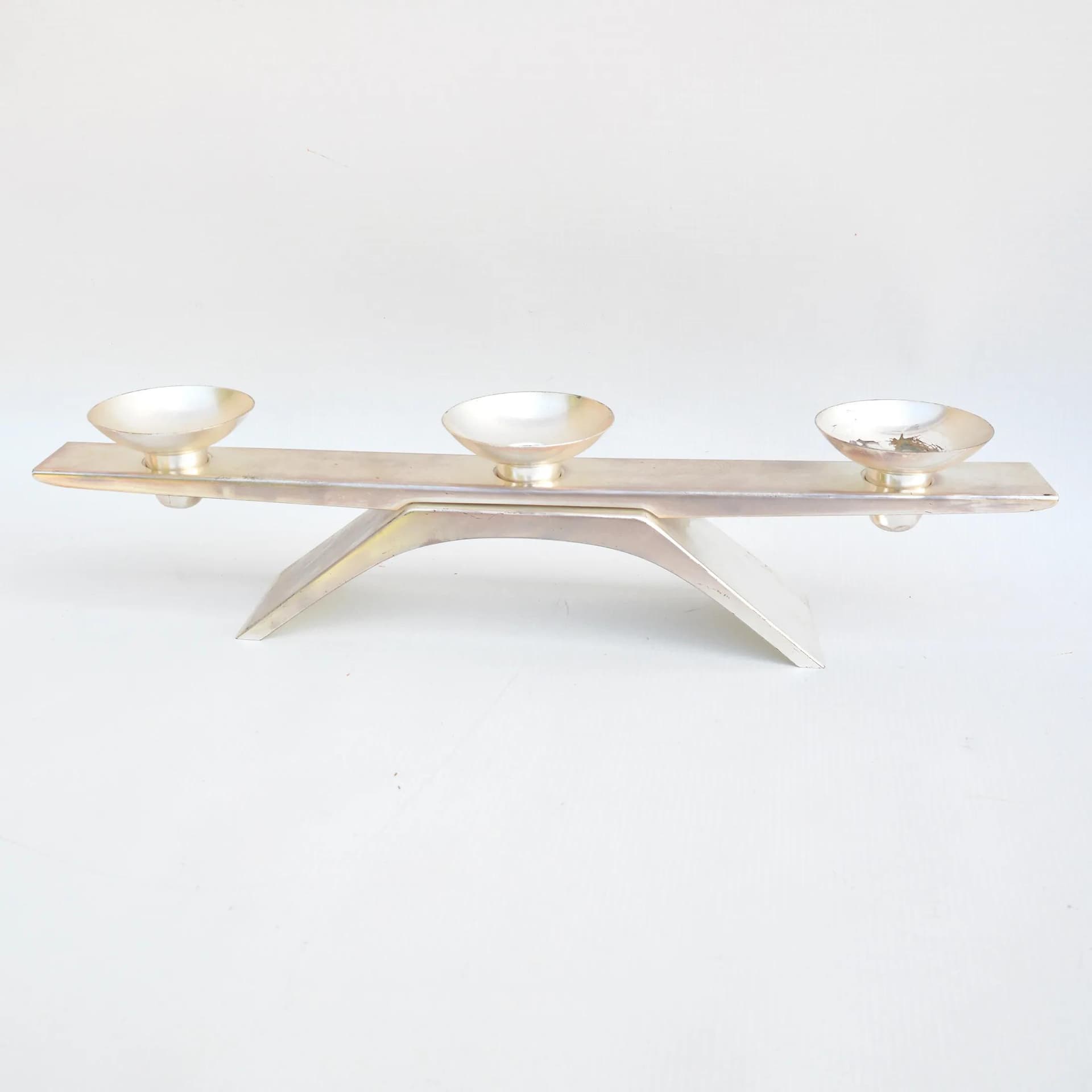 Świecznik Ikora, srebrny, mosiądz, proj. K. Radtke, WMF, Niemcy, lata 60. - 128259