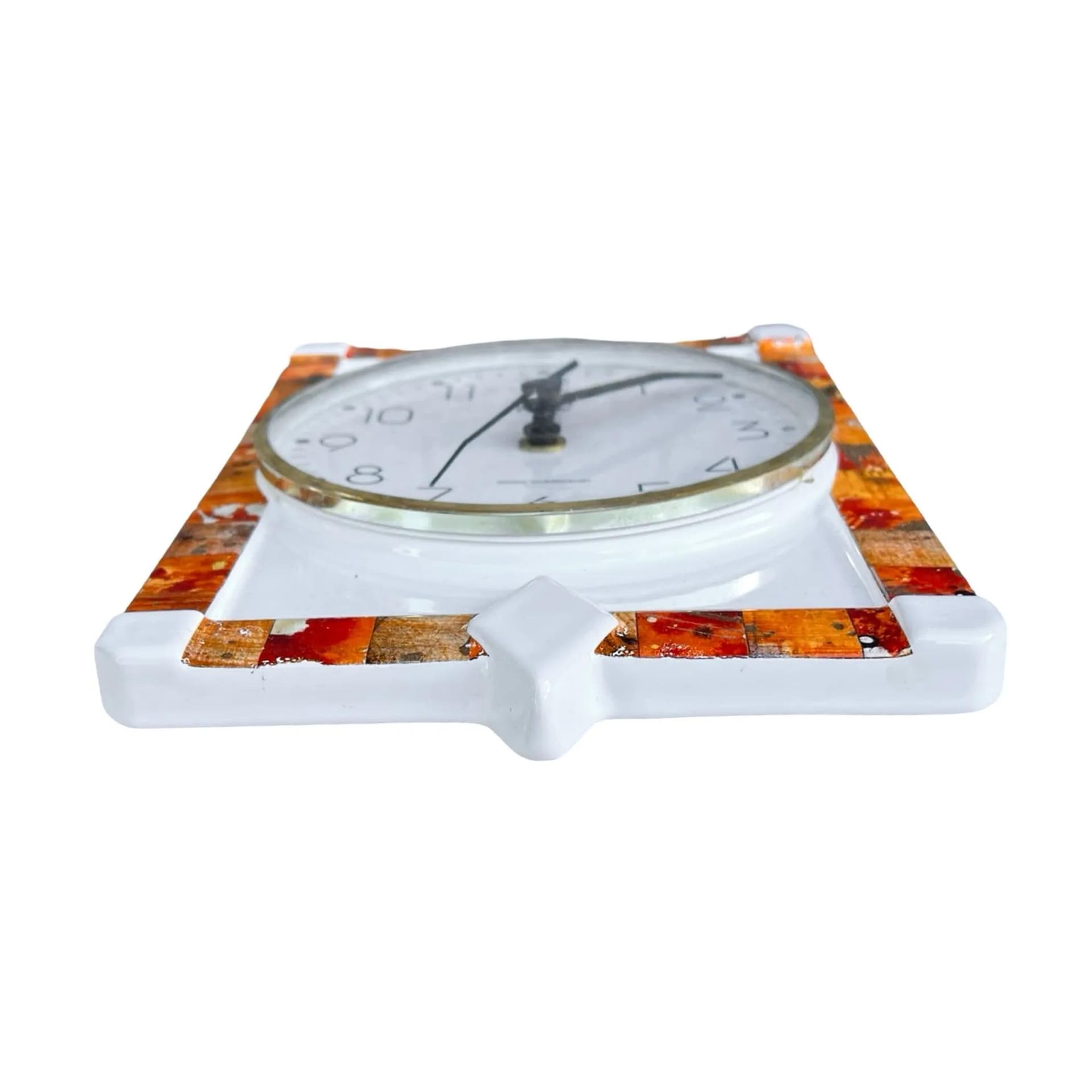 Zegar ścienny, mozaika geometryczna, pomarańczowy, ceramika, Niemcy, lata 80. - 128246