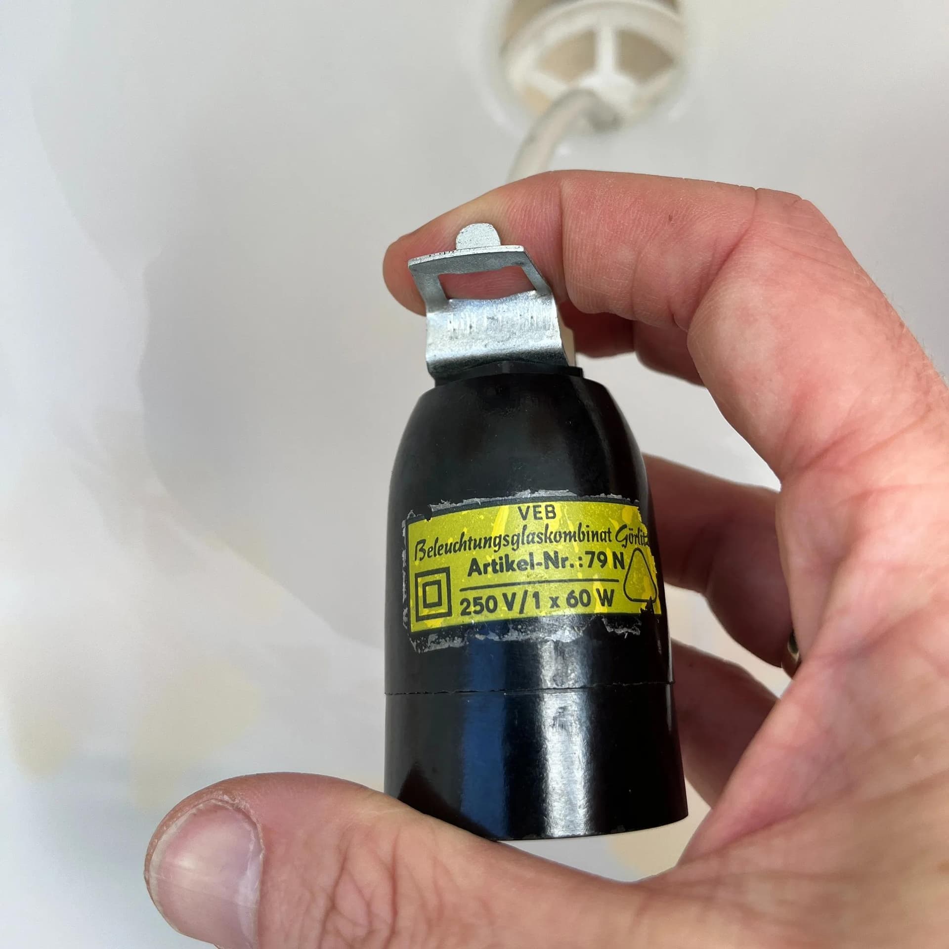 Pendant lamp, white multicolor glass, VEB Beleuchtungsglaskombinat Görlitz, Germany, 1970s. - 128233