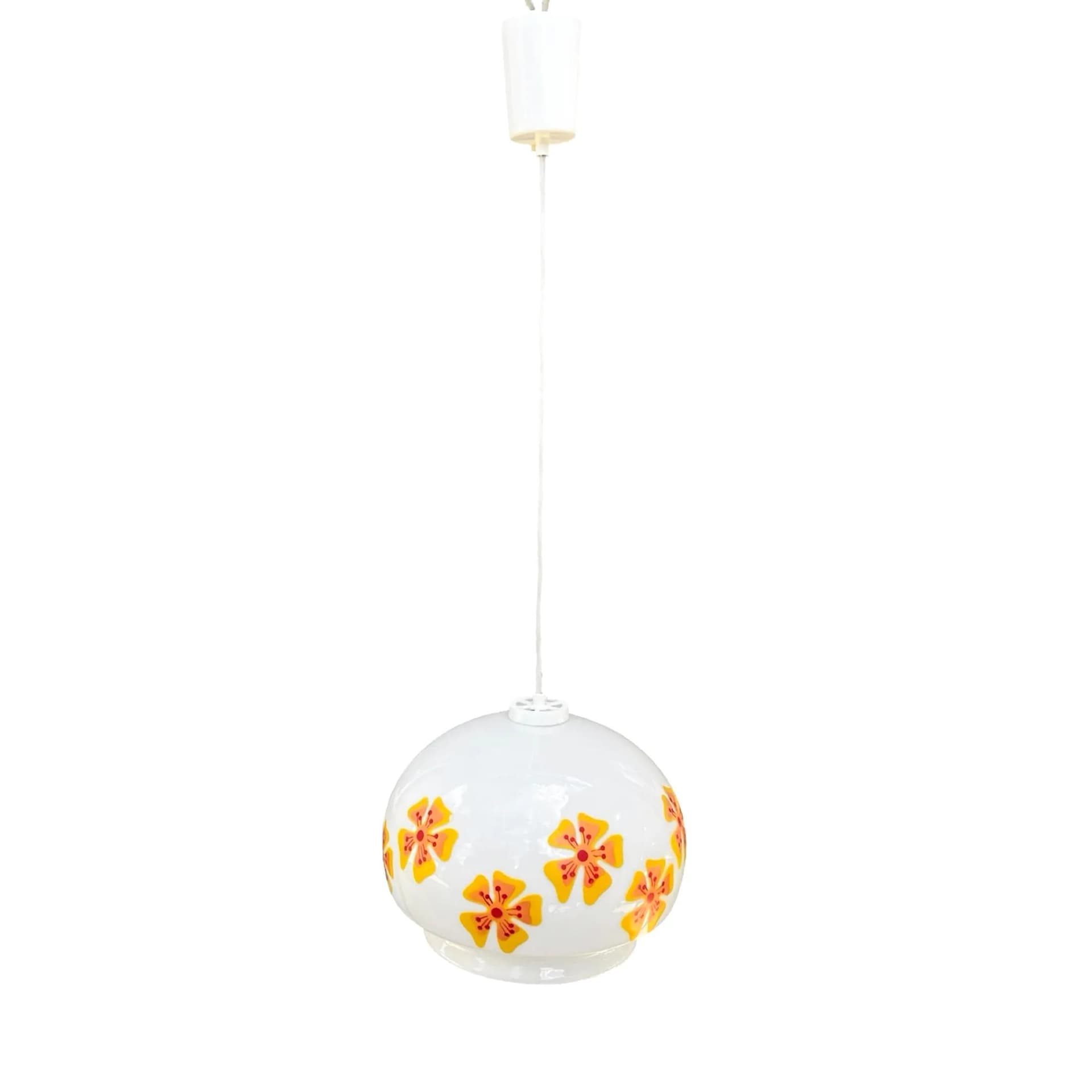 Pendant lamp, white multicolor glass, VEB Beleuchtungsglaskombinat Görlitz, Germany, 1970s. - 128236