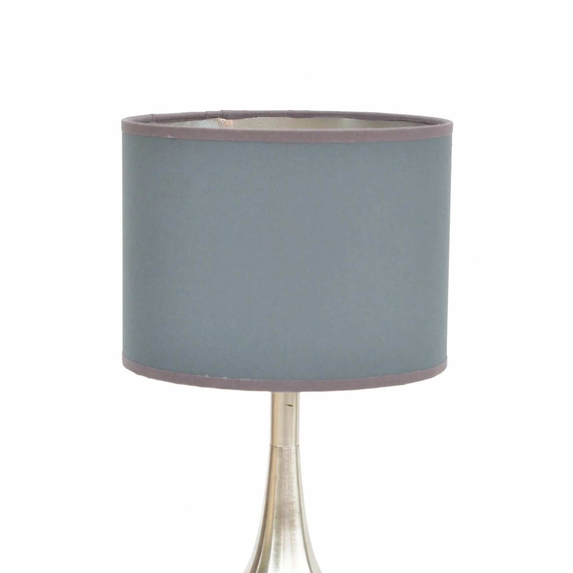 Lampa stołowa, szary klosz, ceramika biała, stal szczotkowana, tkanina, ROGO Leuchten, Niemcy, lata 80. - 128181