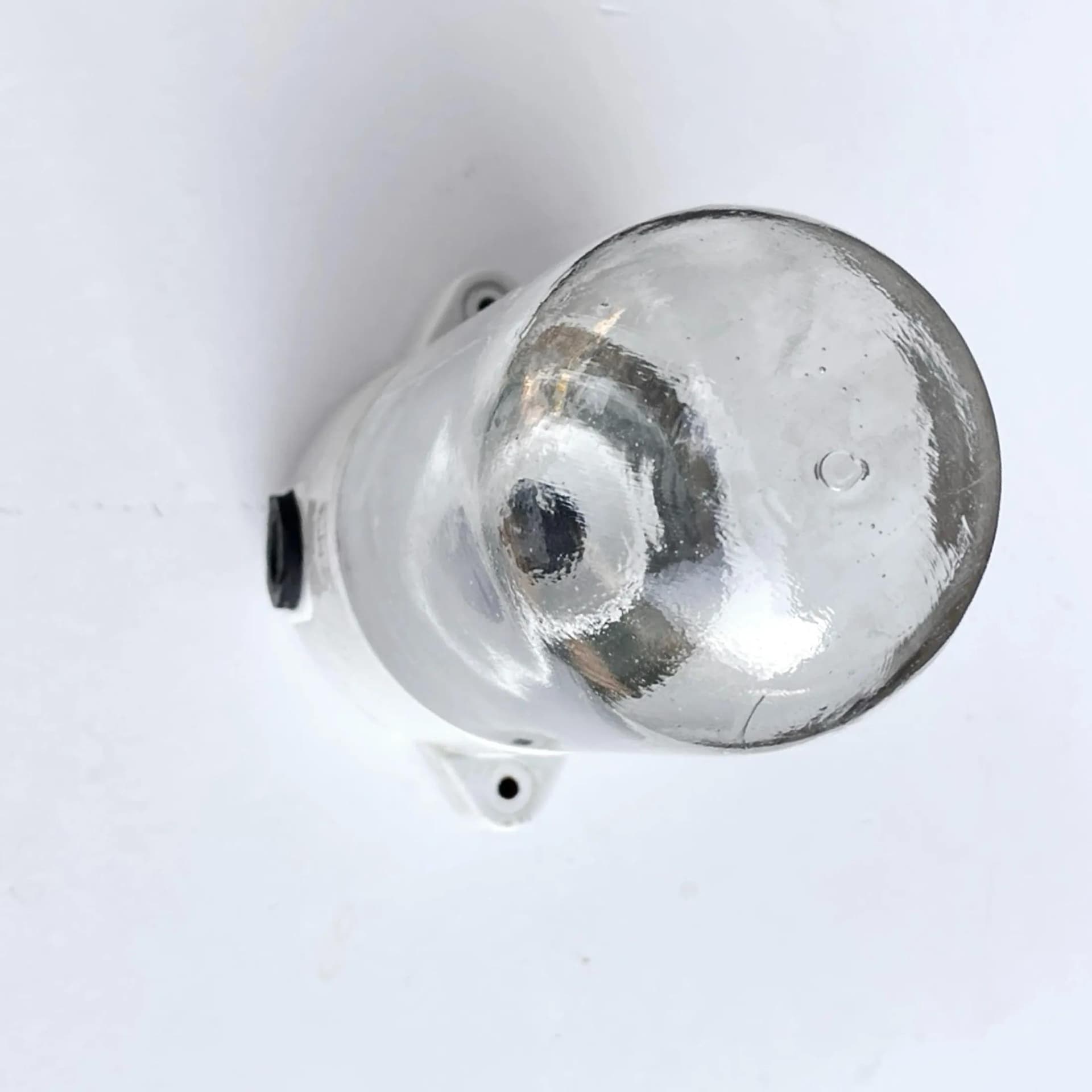 Kinkiet industrialny, przeźroczysty szkło, porcelit biały, Lindner & Co., Niemcy, lata 70. - 128158