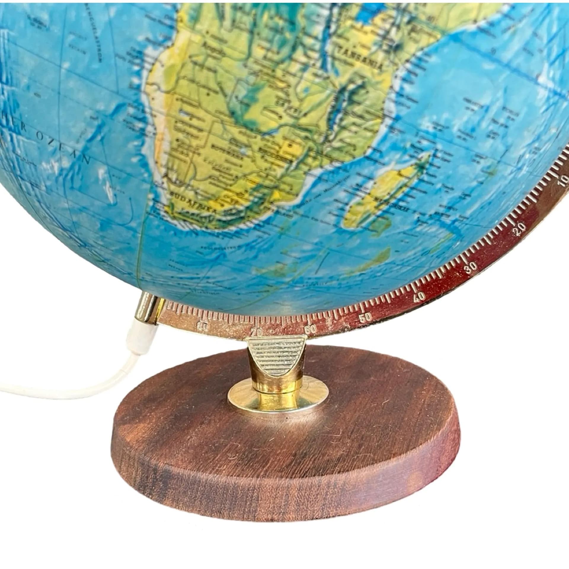 Table lamp globe, multicolor, teak, plastic, brass, Denmark, 1970s - 128037
