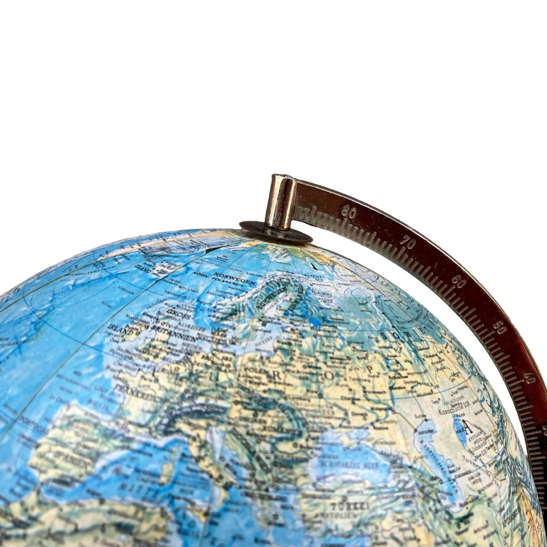 Table lamp globe, multicolor, teak, plastic, brass, Denmark, 1970s - 128038