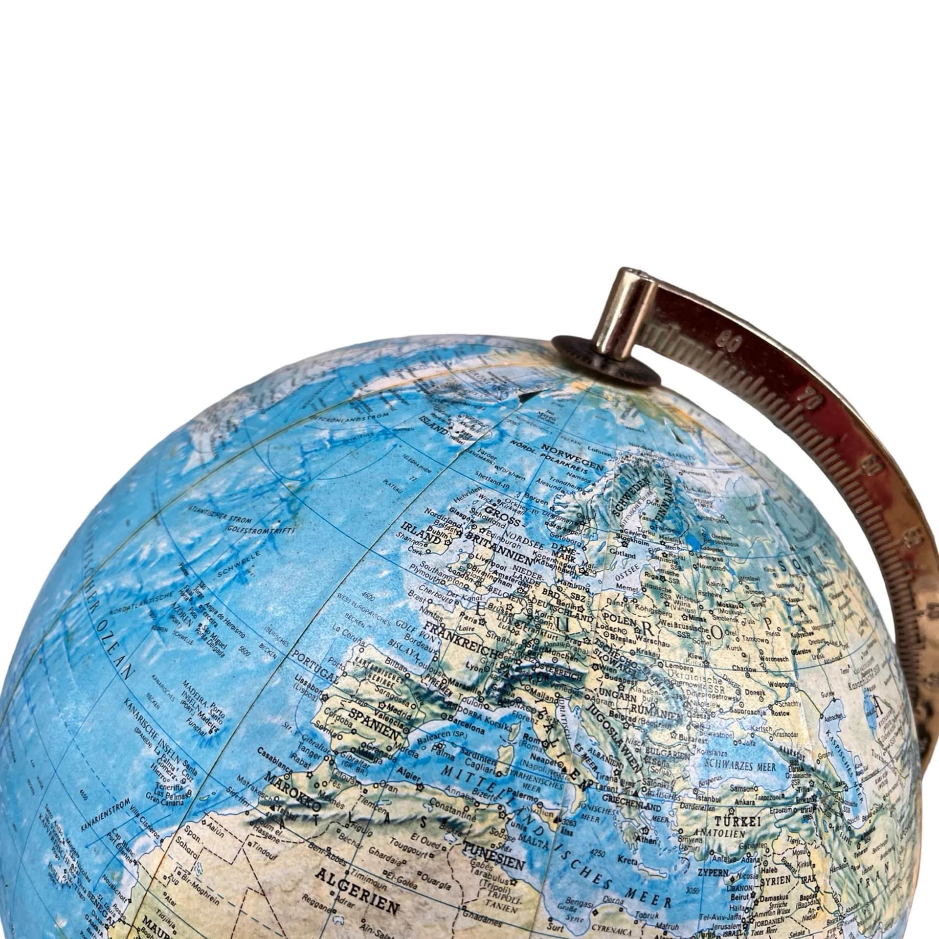 Table lamp globe, multicolor, teak, plastic, brass, Denmark, 1970s - 128039