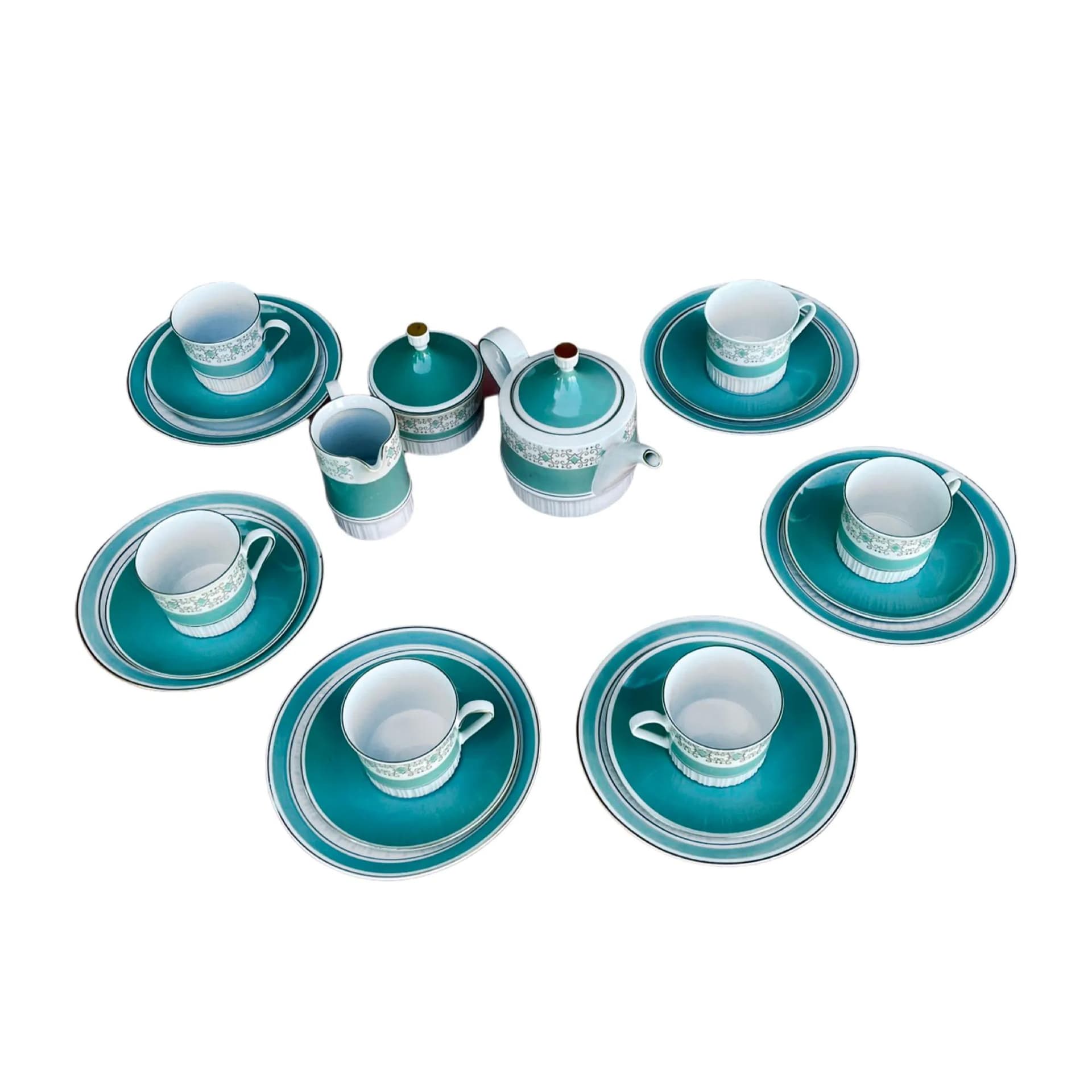 Coffee set, turquoise porcelain, Kahla, Germany, 1960s. - 127955