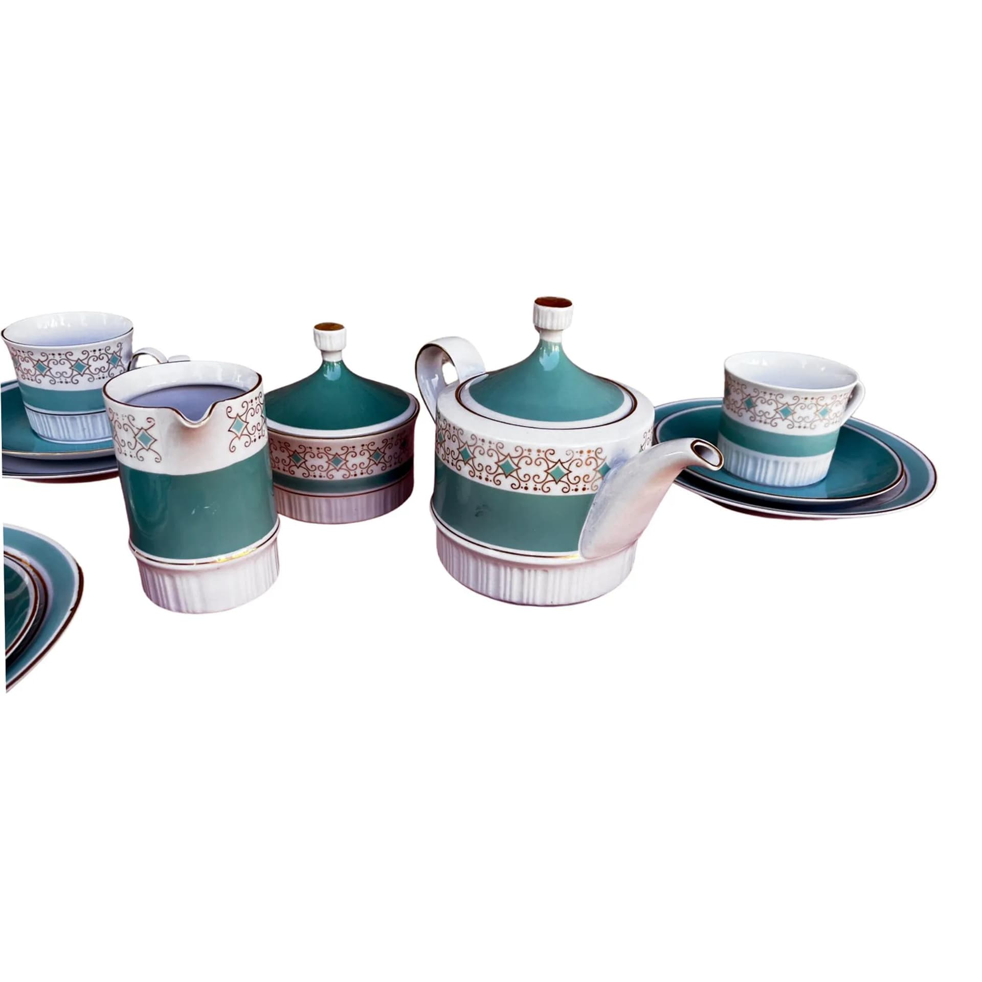 Coffee set, turquoise porcelain, Kahla, Germany, 1960s. - 127952