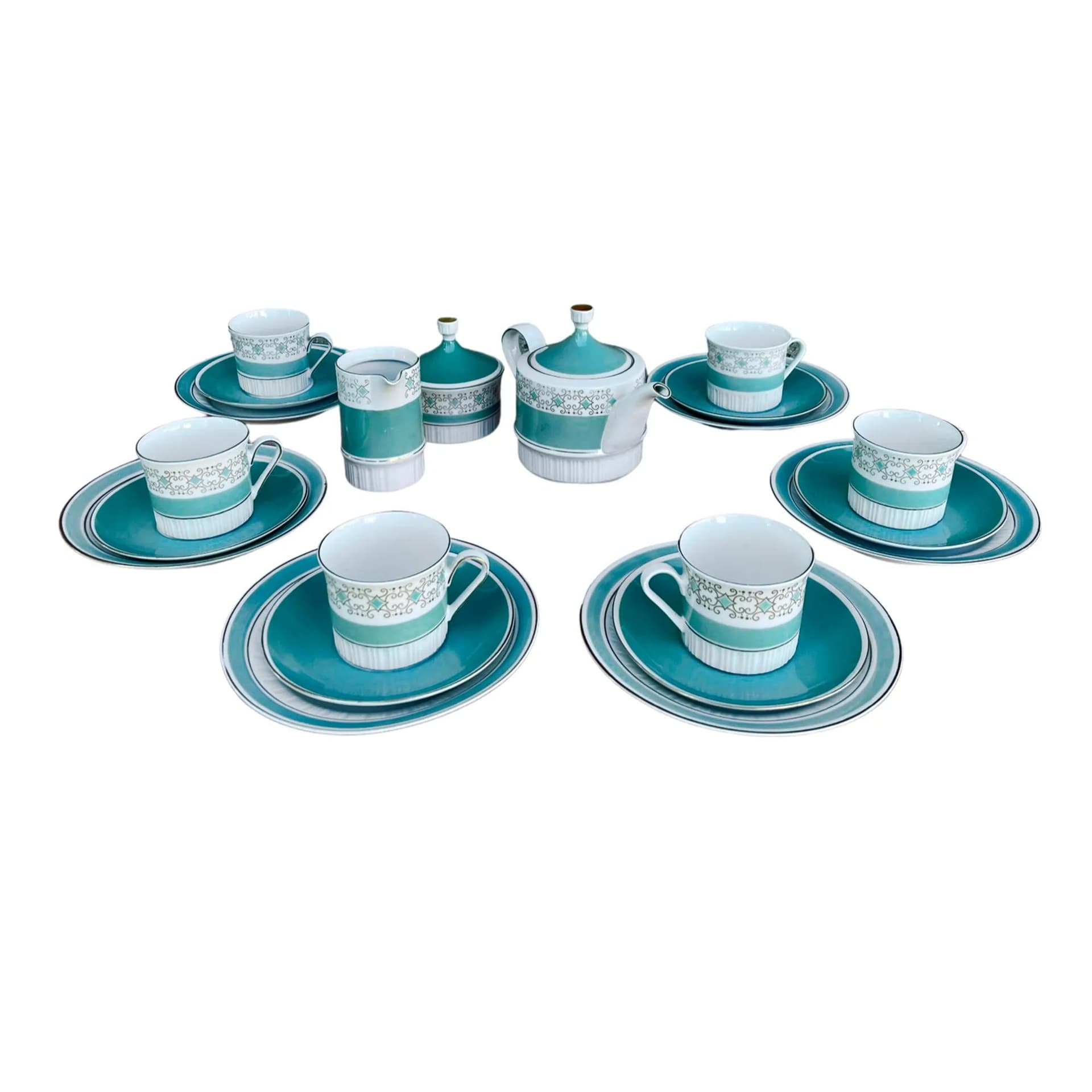 Coffee set, turquoise porcelain, Kahla, Germany, 1960s. - 127953