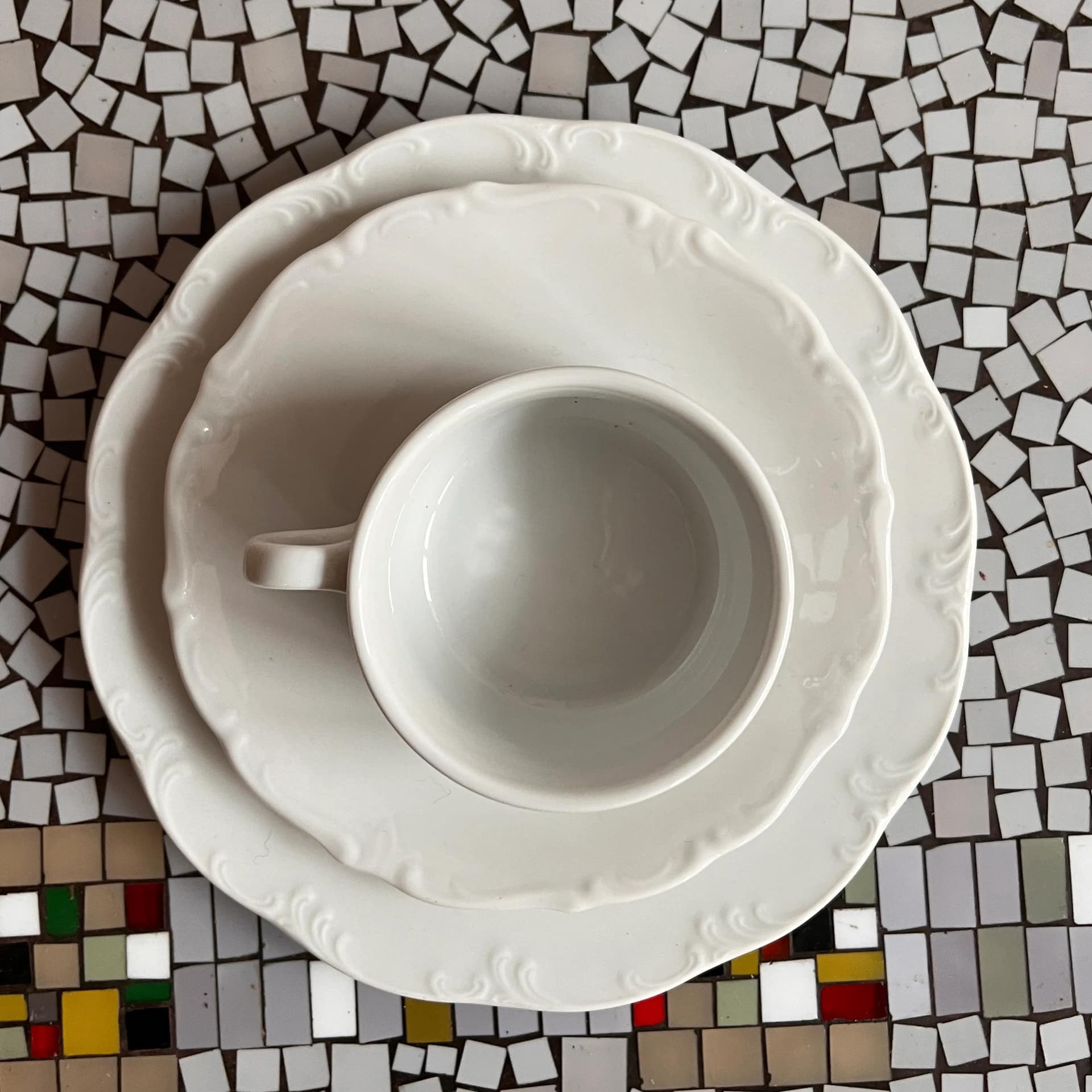 Zestaw śniadaniowy trio Monbijou, porcelana biała, Rosenthal, Niemcy, lata 70. - 127932