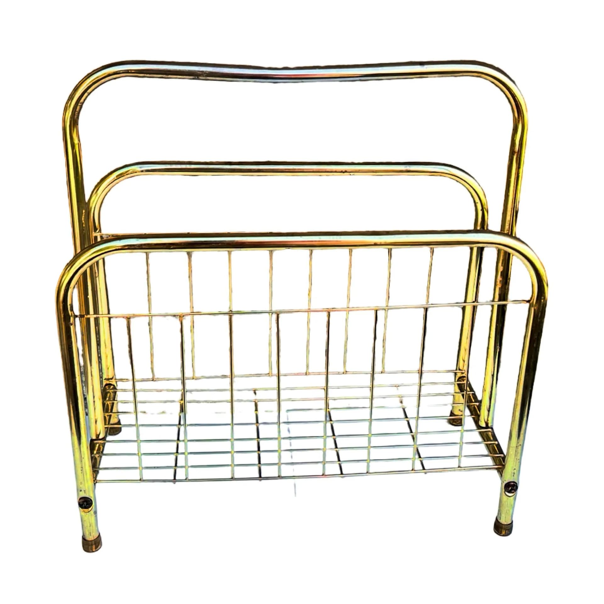 Magazine rack, modernist, golden metal, Belgium, 1980s. - 127892