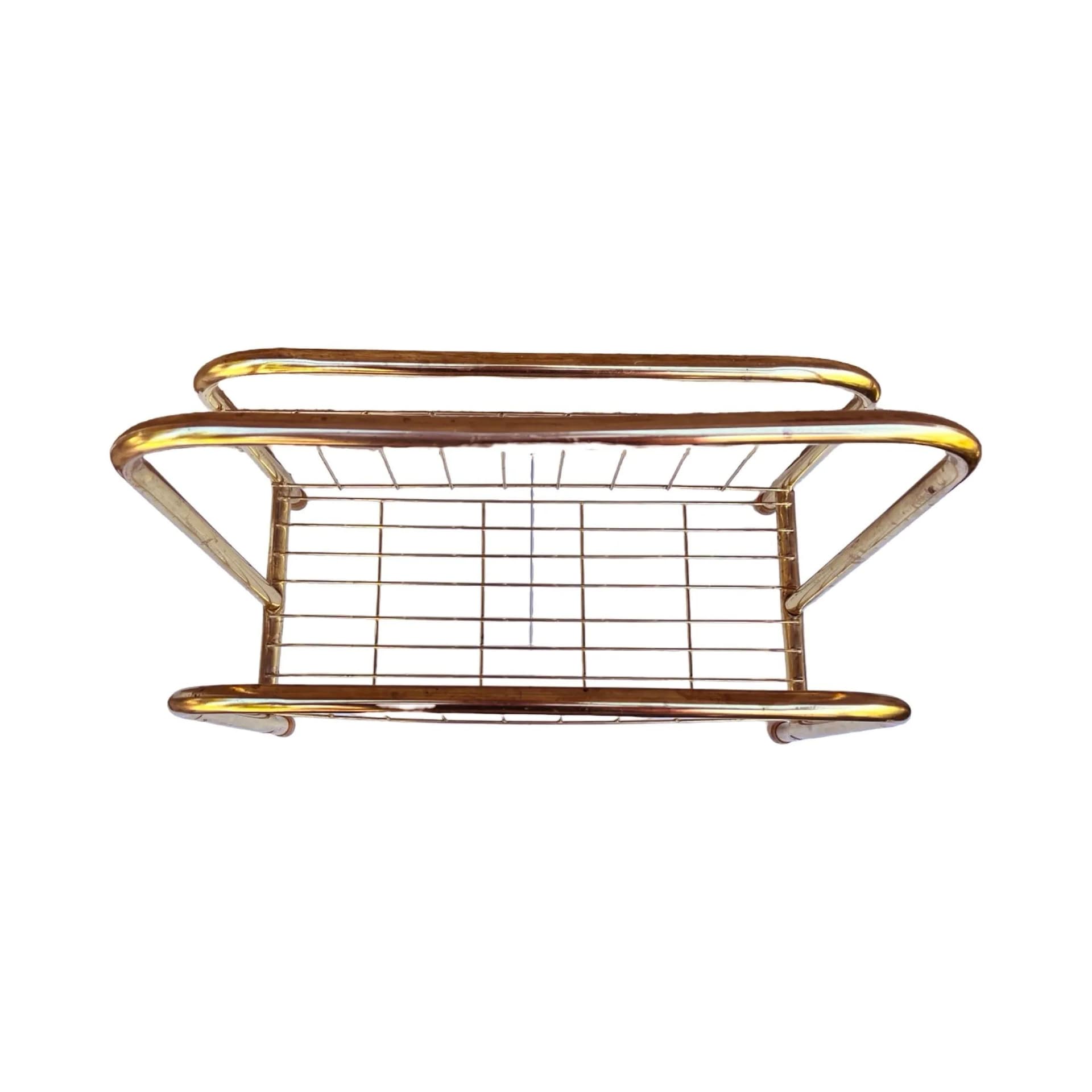 Magazine rack, modernist, golden metal, Belgium, 1980s. - 127896