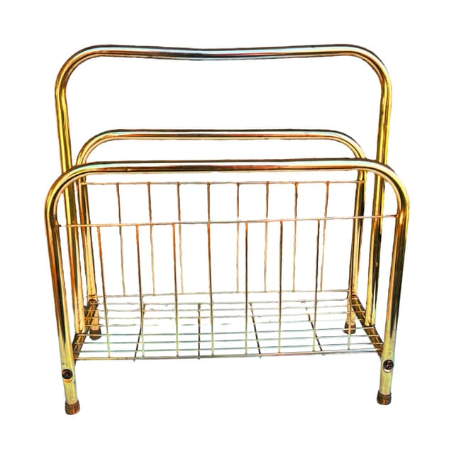 Magazine rack, modernist, golden metal, Belgium, 1980s. - DIMENSION