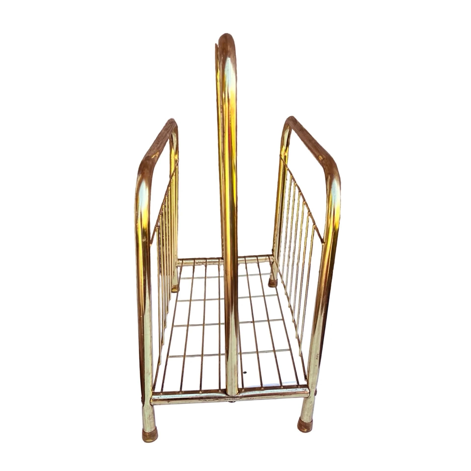 Magazine rack, modernist, golden metal, Belgium, 1980s. - 127893