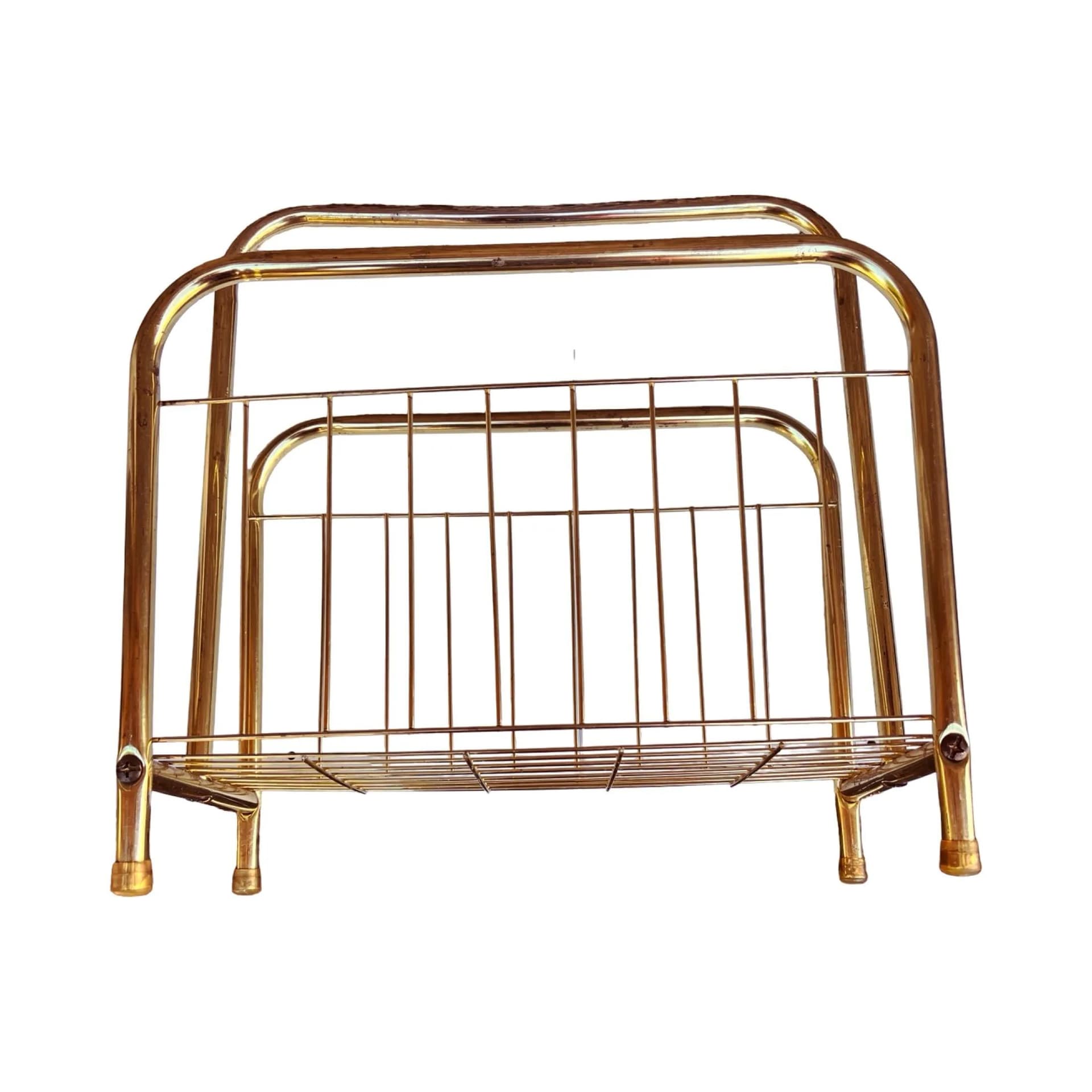 Magazine rack, modernist, golden metal, Belgium, 1980s. - 127895