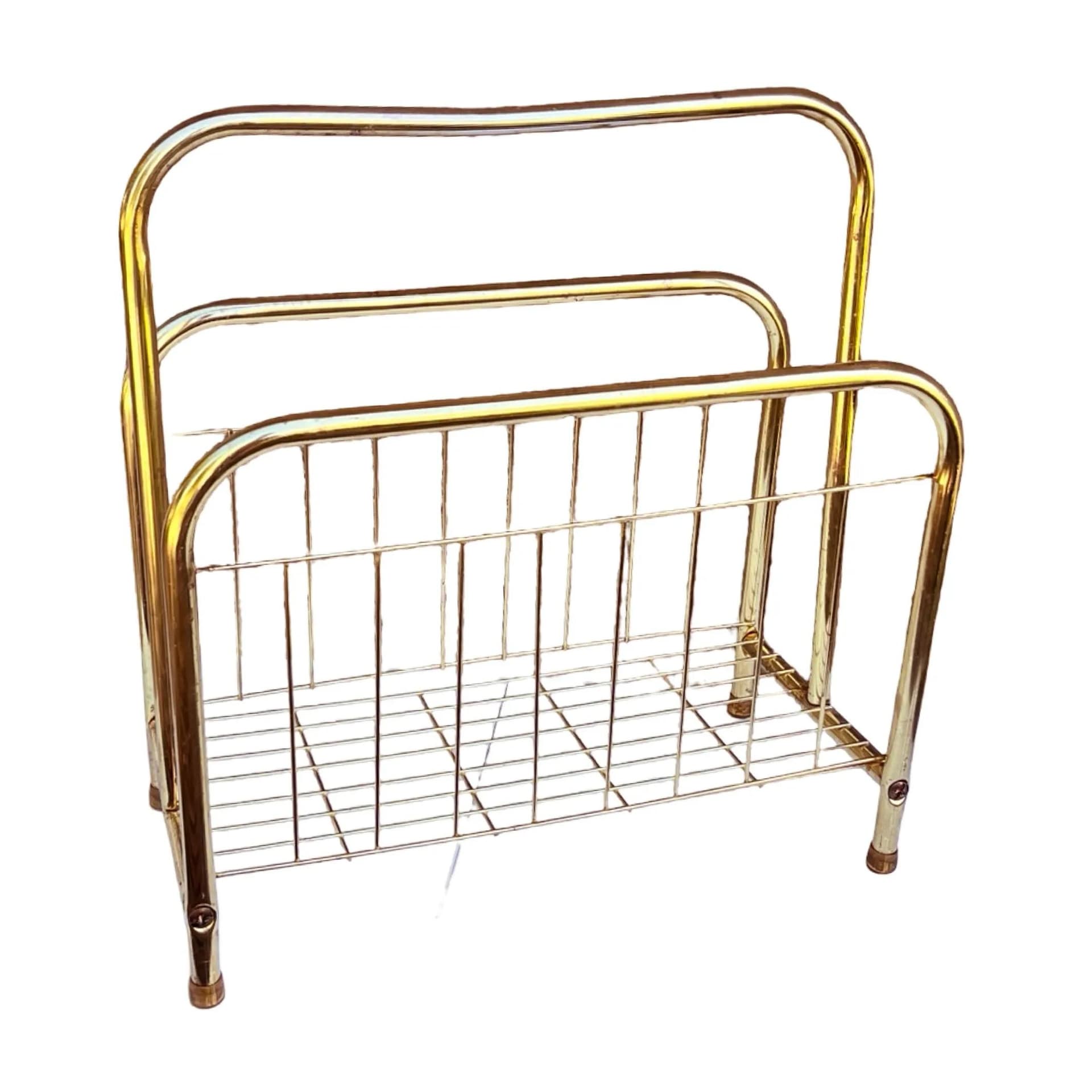 Magazine rack, modernist, golden metal, Belgium, 1980s. - 127897