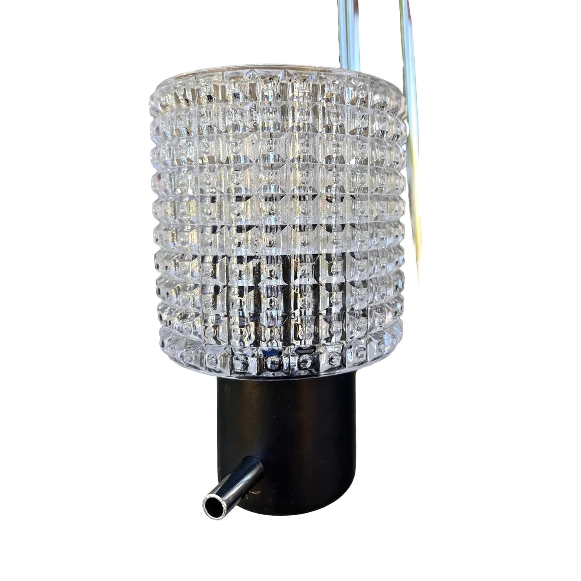 Lampa wisząca, tłoczone szkło transparentne, metal czarny chromowany, Czechosłowacja, lata 70. - 127888