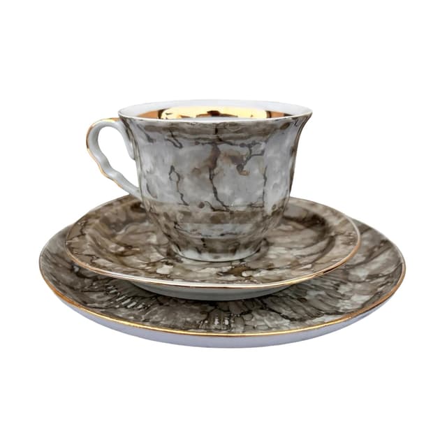 Zestaw śniadaniowy marmurkowy, szary, porcelana, Polska, lata 70. - WYMIARY