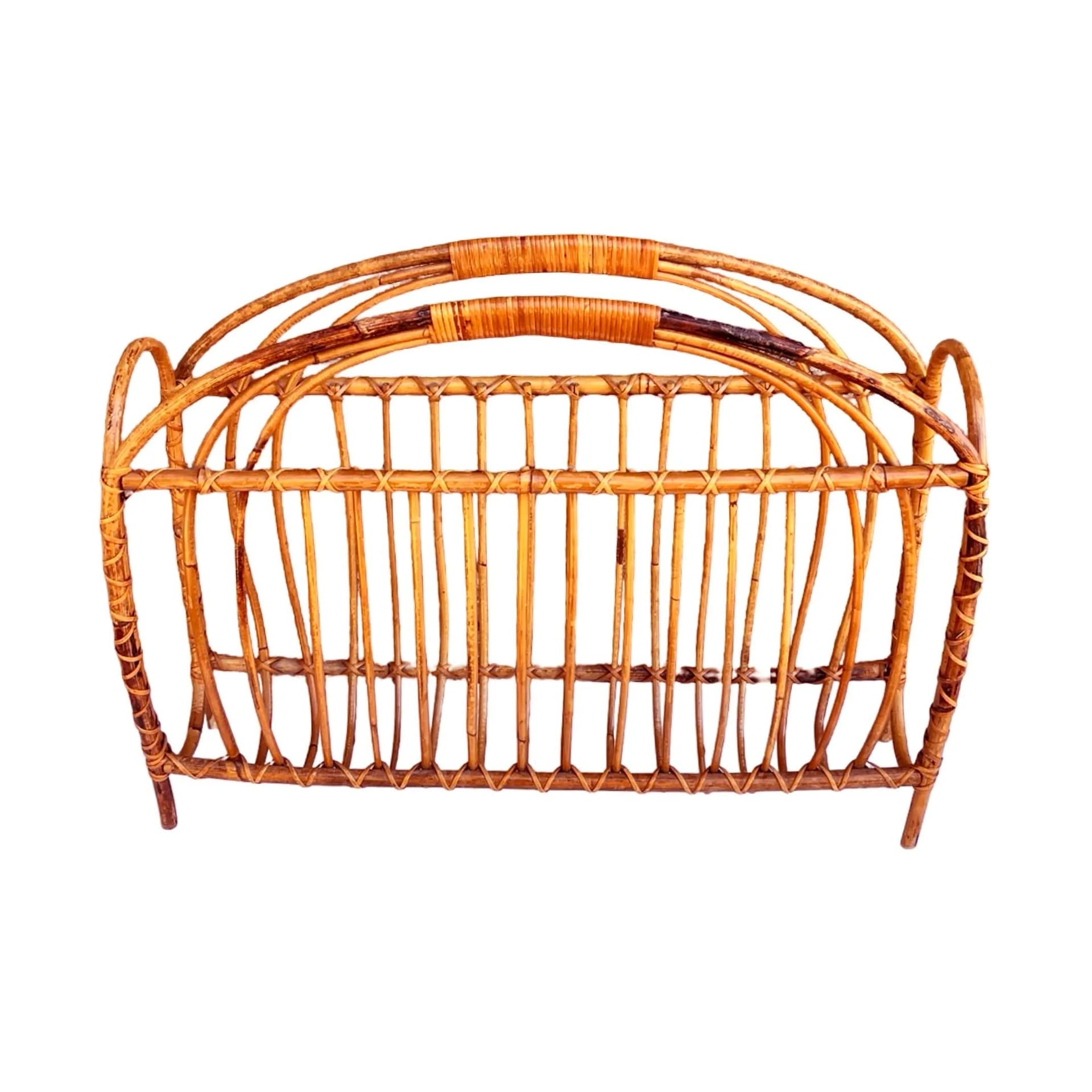 Magazine rack, brown rattan, Denmark, 1970s - 127767