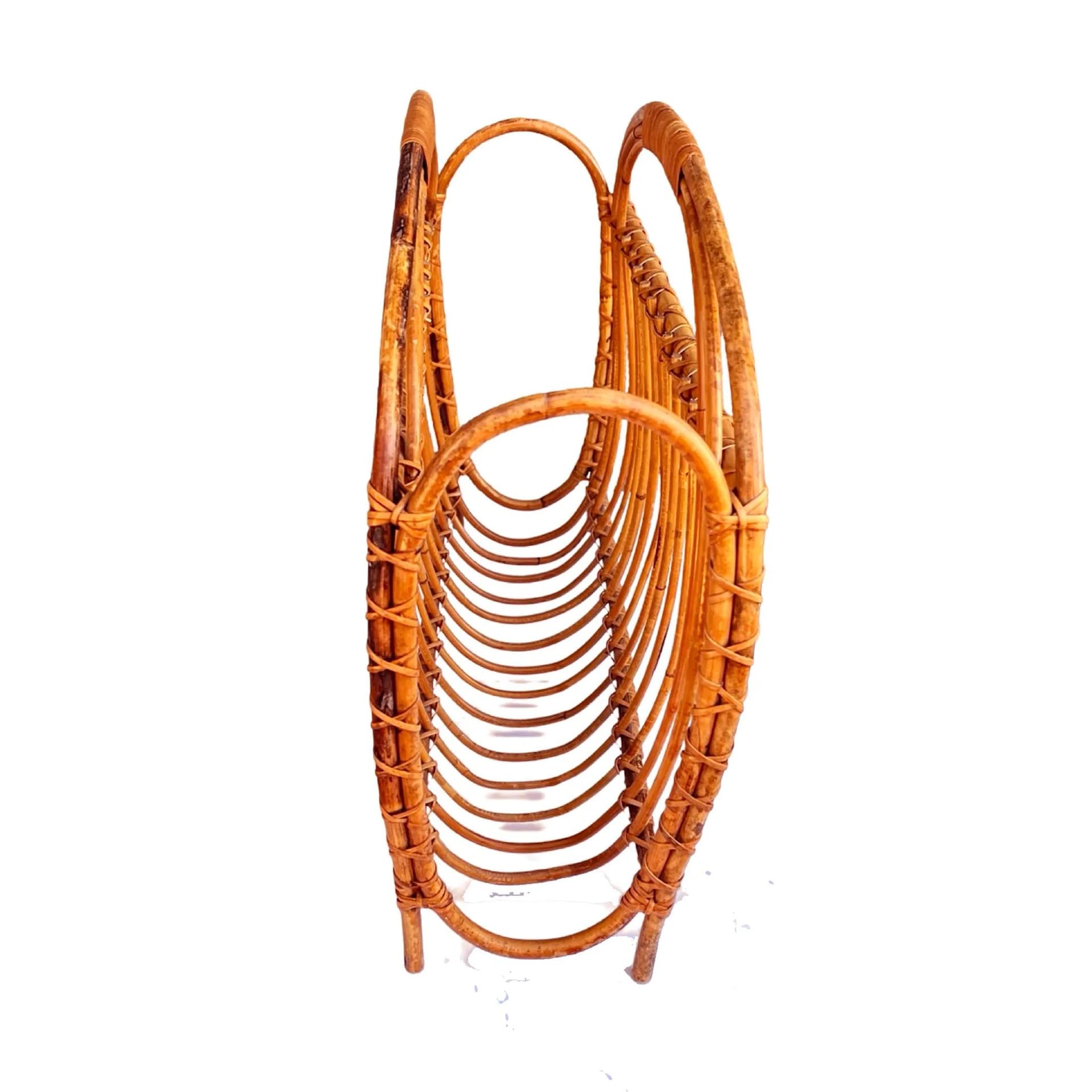 Magazine rack, brown rattan, Denmark, 1970s - 127771