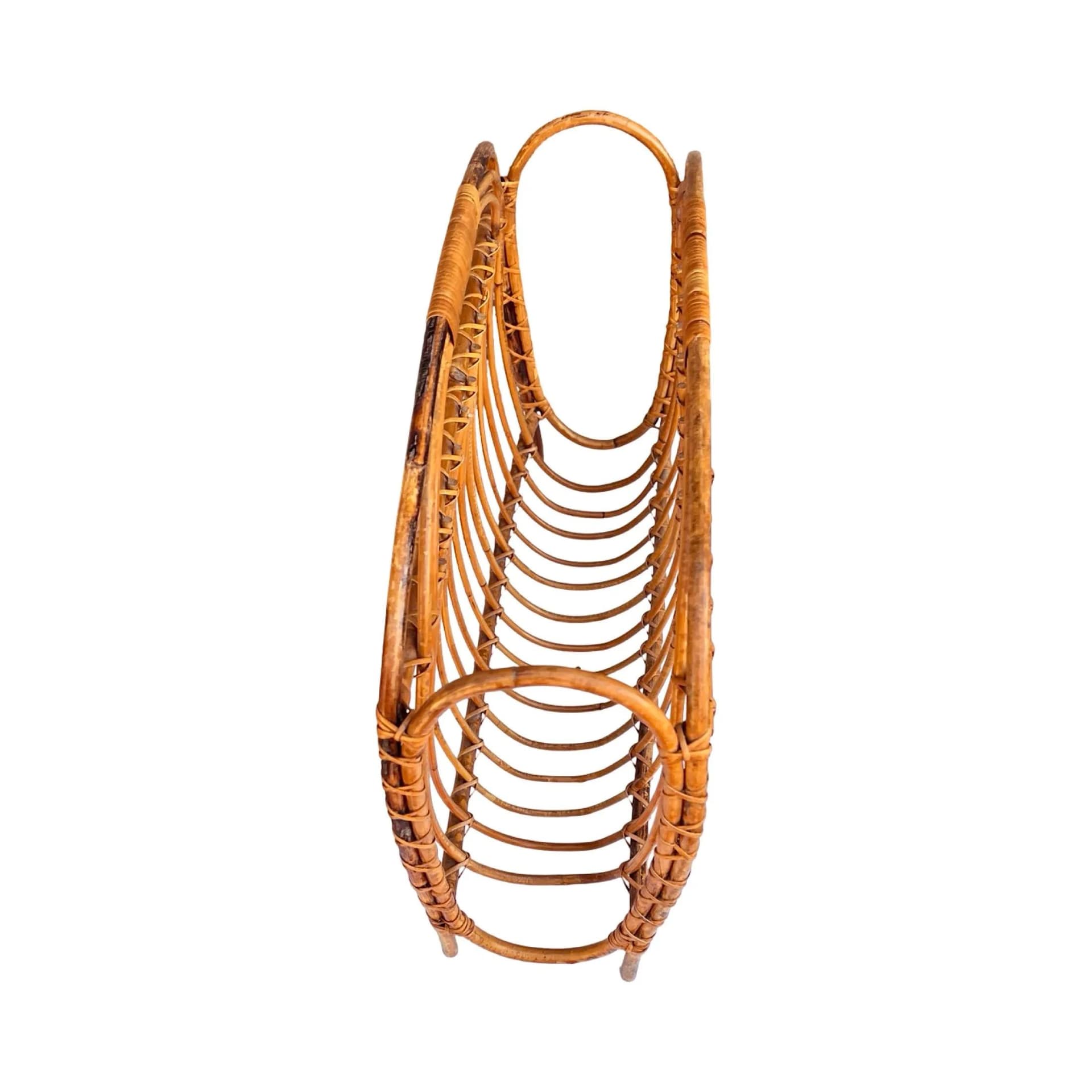 Magazine rack, brown rattan, Denmark, 1970s - 127775