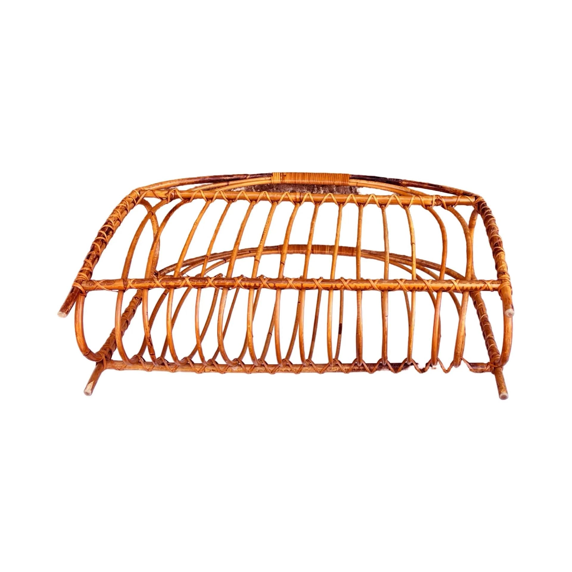 Magazine rack, brown rattan, Denmark, 1970s - 127772