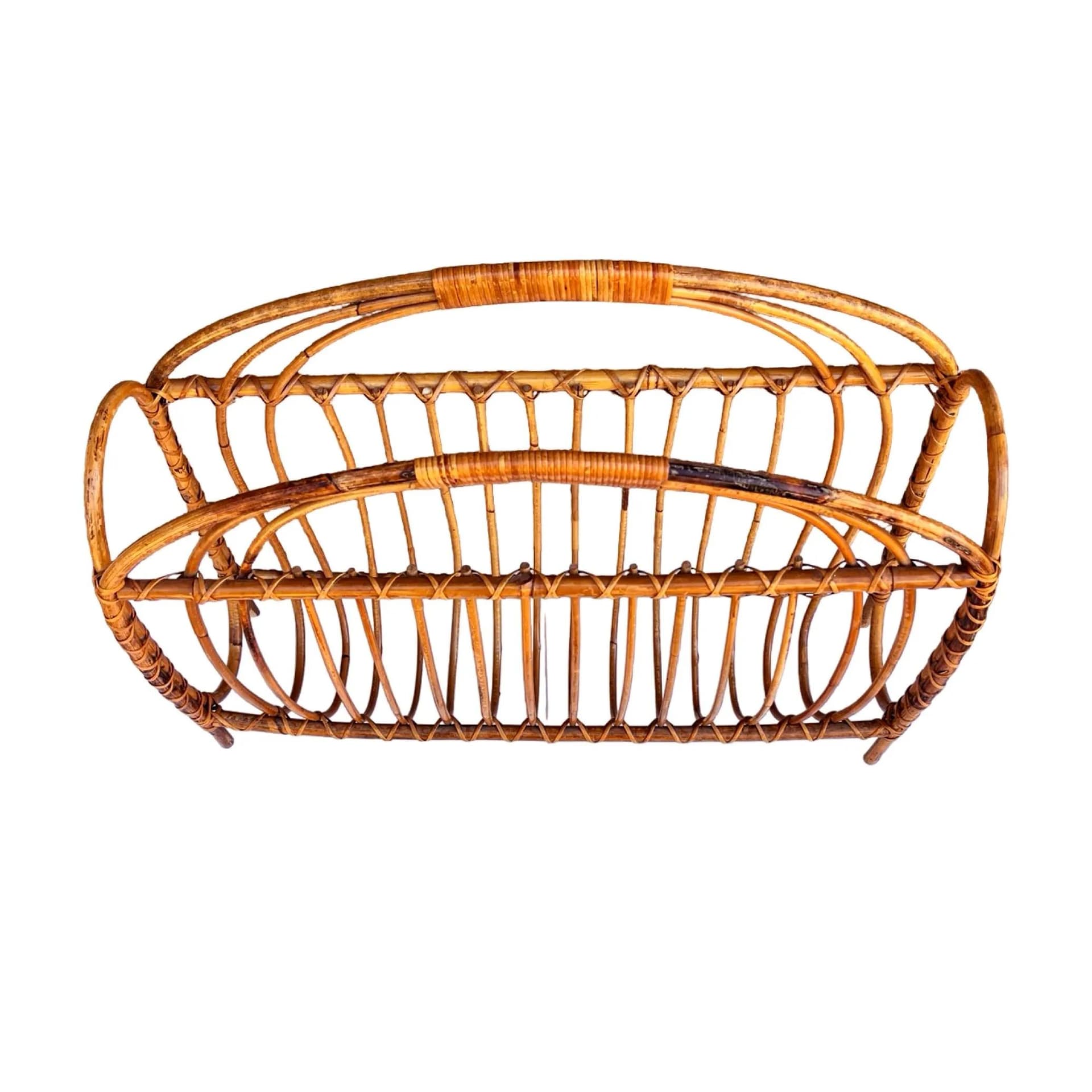 Magazine rack, brown rattan, Denmark, 1970s - 127769