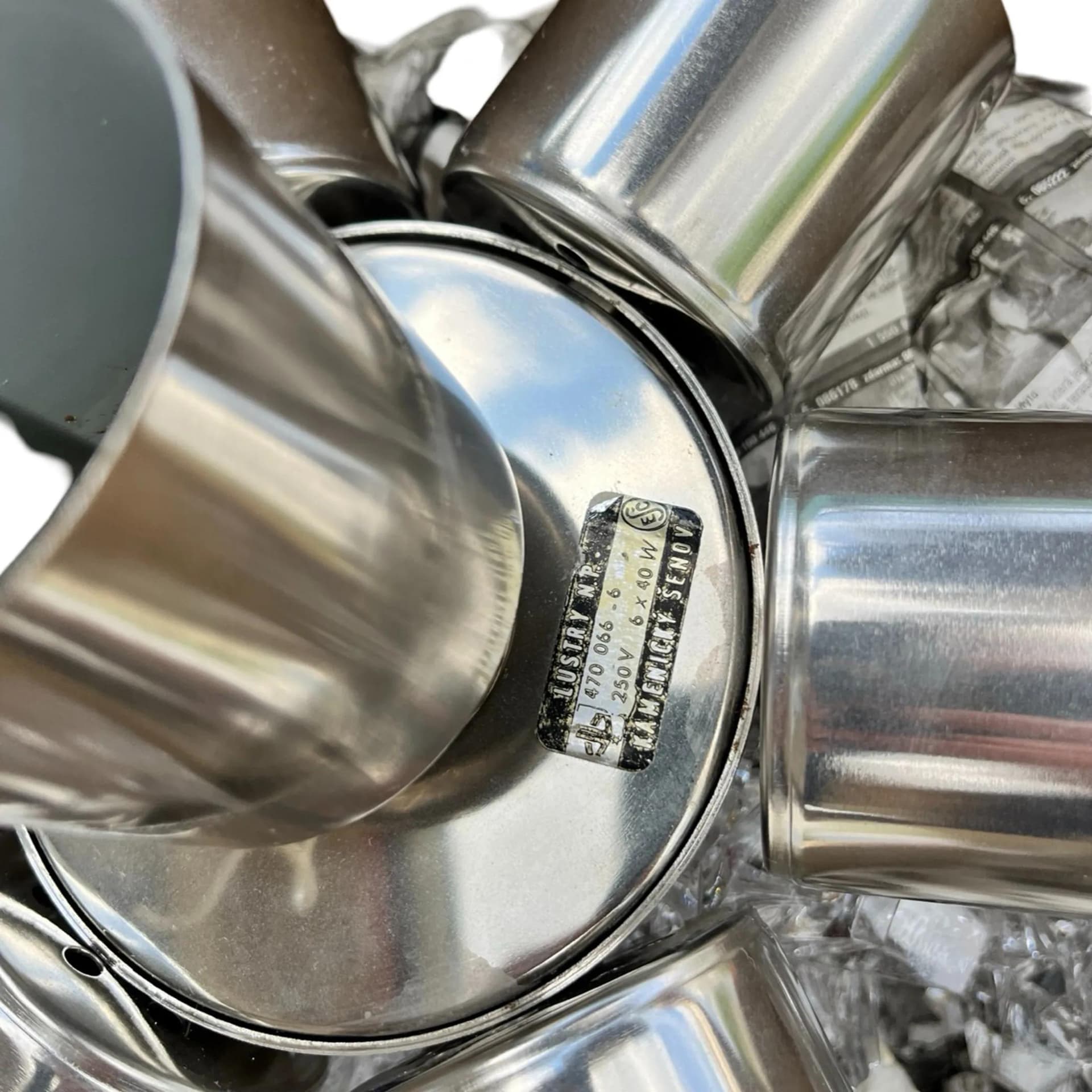 Żyrandol Sputnik, srebrny, mosiądz szkło, Kamenický Šenov, Czechosłowacja, lata 70. - 127715