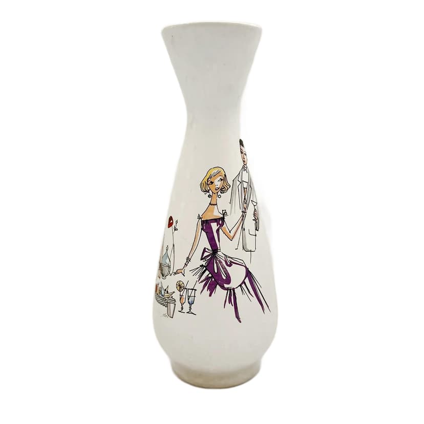 Wazon 595-35, beżowy, kamionka, Bay Keramik, Niemcy, lata 70.