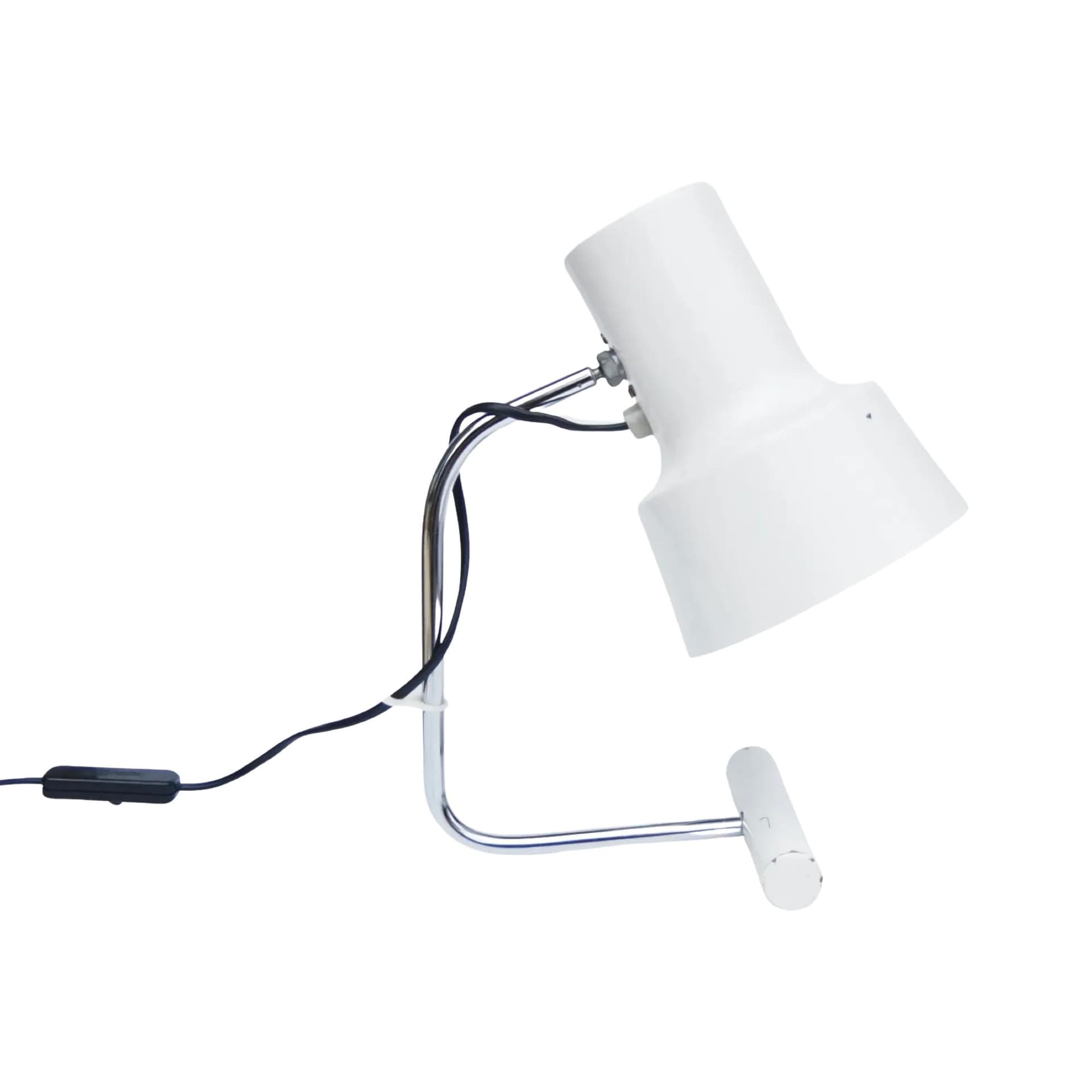 Desk lamp, white shade, chrome metal, by J. Hurka, Napako, Czechoslovakia, 1960s