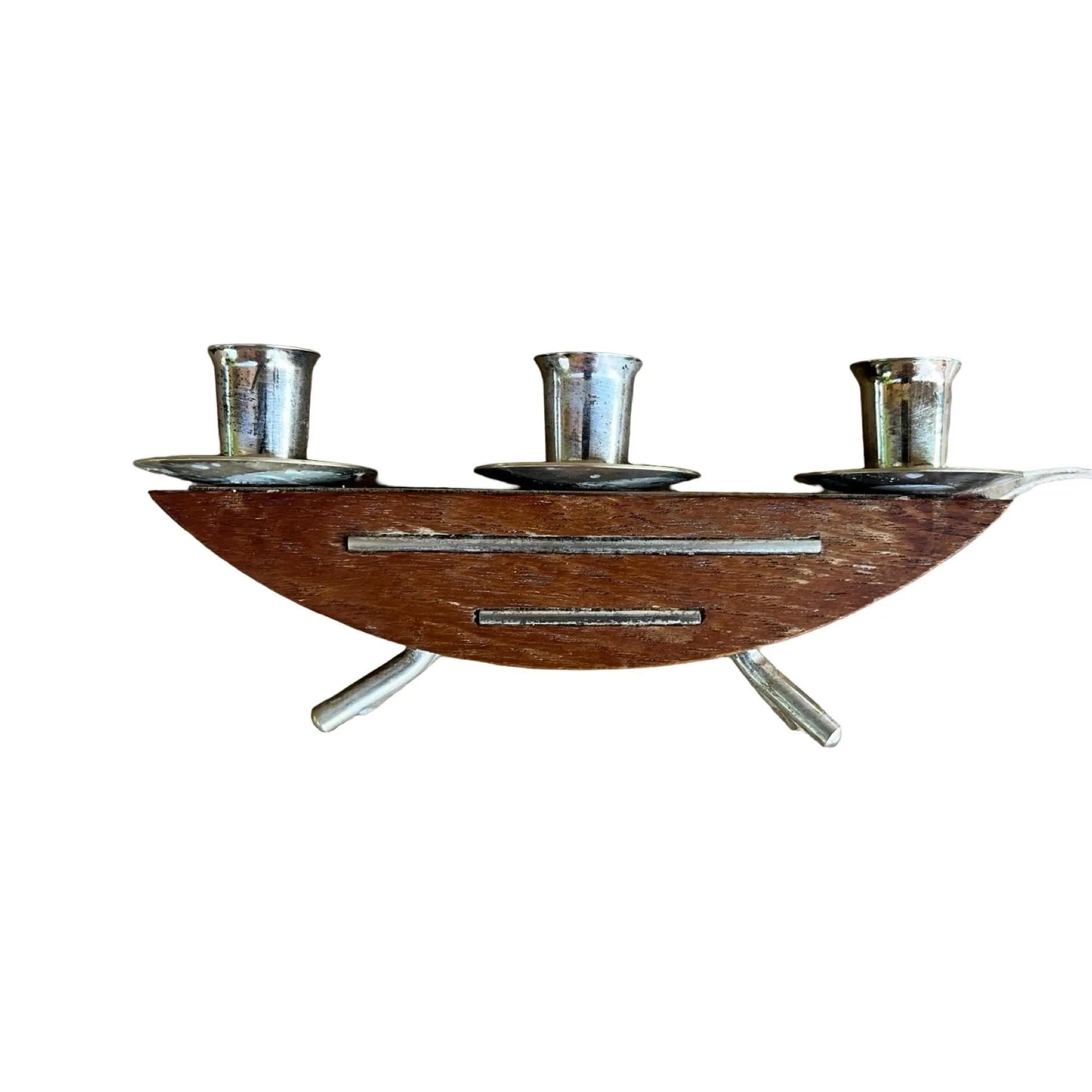 Candleholder space age, brown teak, metal, Germany, 1960s. - 127567
