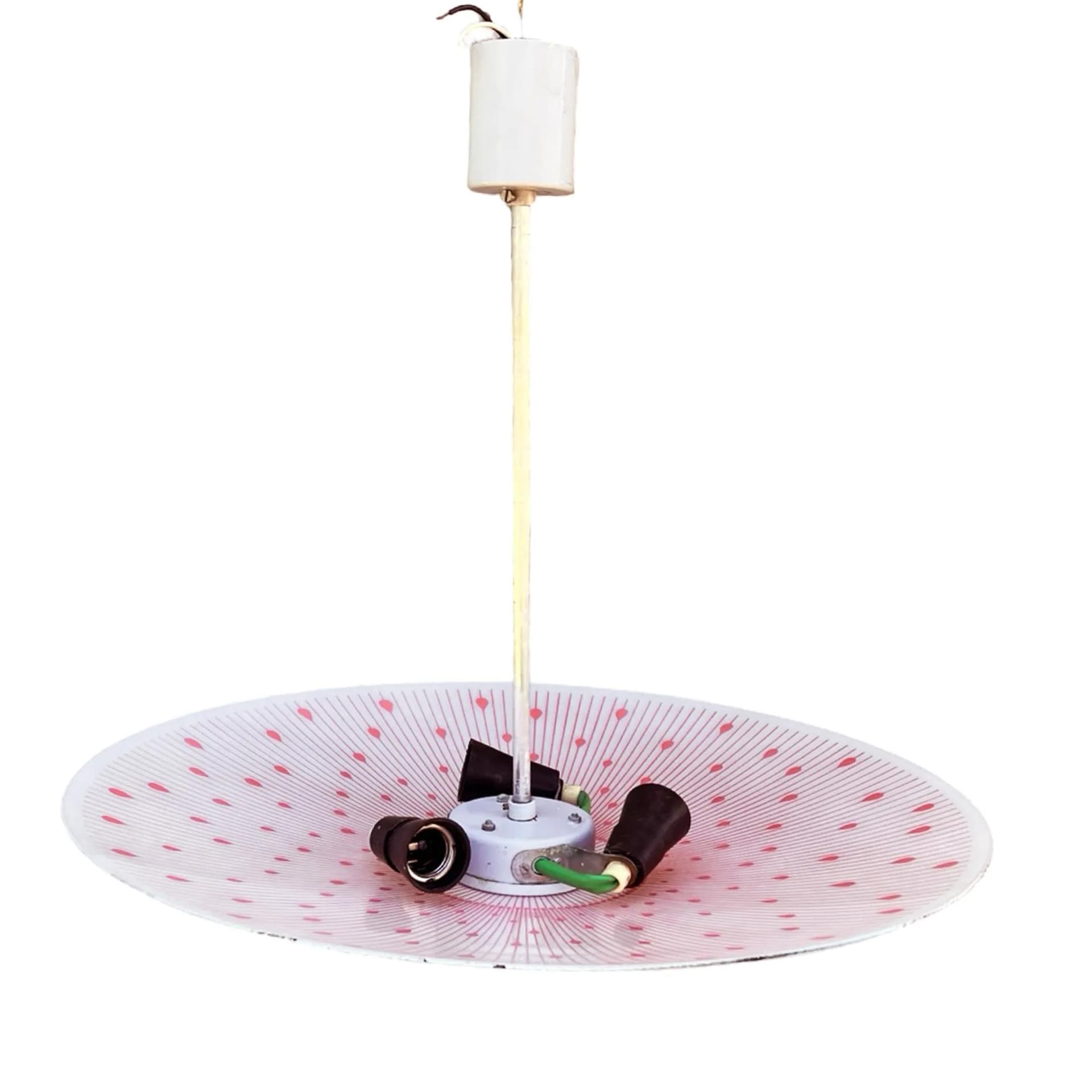 Lampa sufitowa Parasol, szkło białe czerwone, Napako, Czechosłowacja, lata 70. - 127538