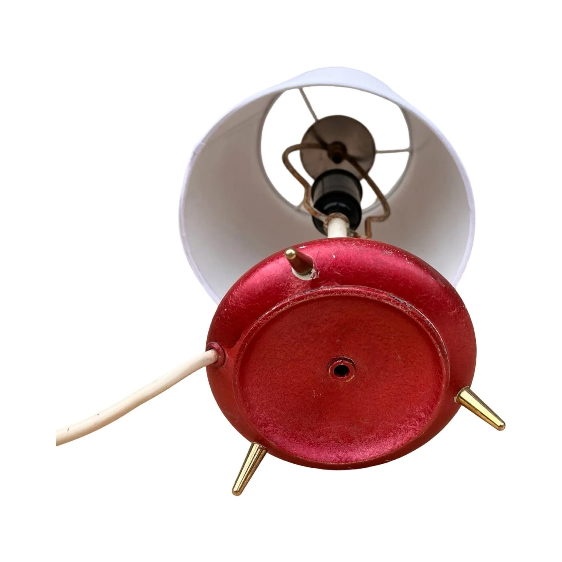 Lampa stołowa, maroon plastik, tkanina biała, Belgia, lata 70. - 127463