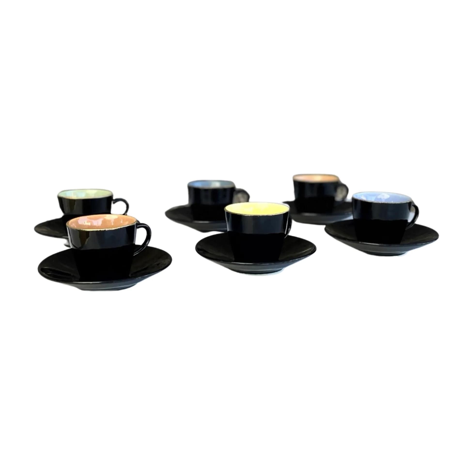 Komplet filiżanek ze spodkami, multikolor, fajans, Ditmar Urbach, Czechosłowacja, lata 50. - 127454