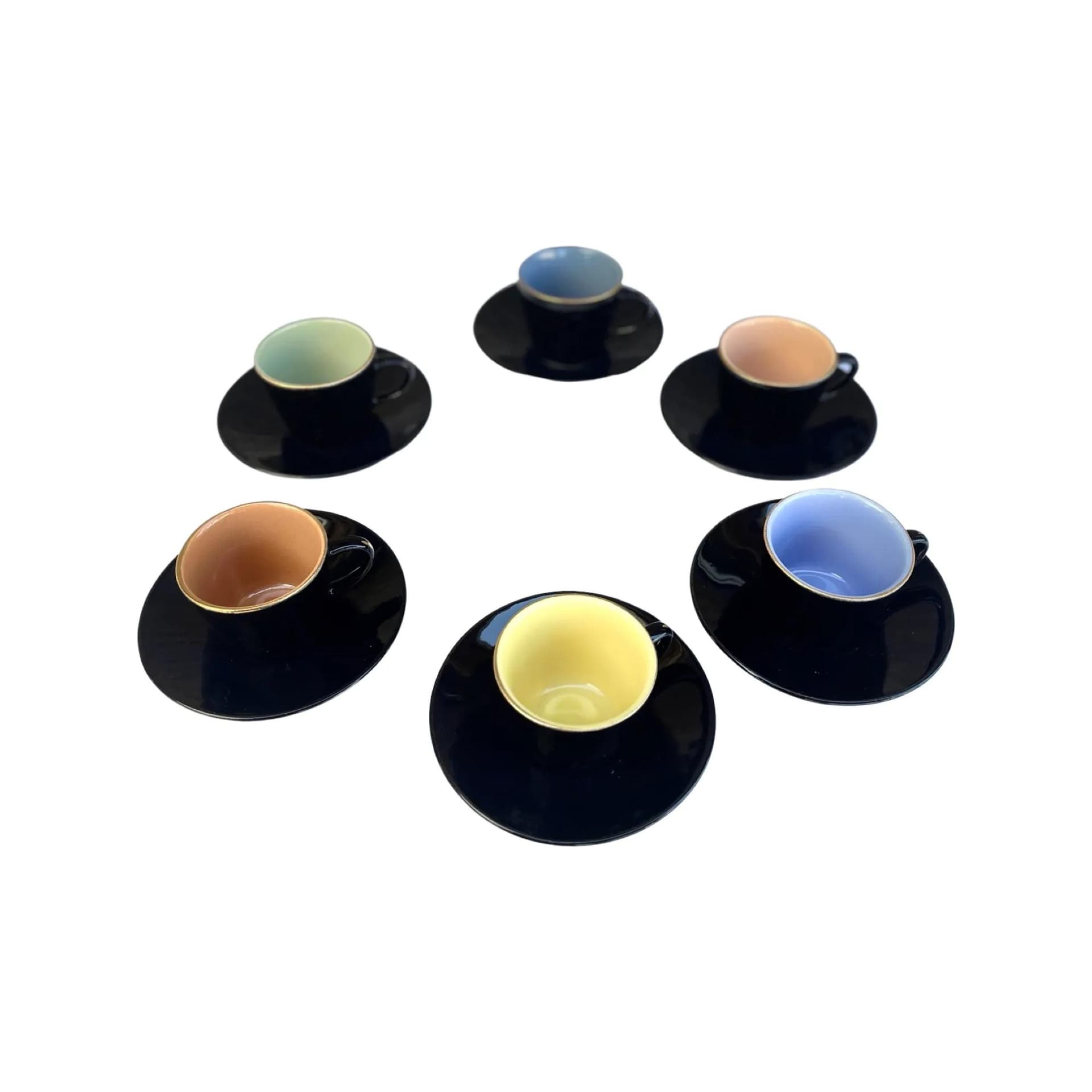 Komplet filiżanek ze spodkami, multikolor, fajans, Ditmar Urbach, Czechosłowacja, lata 50. - 127453