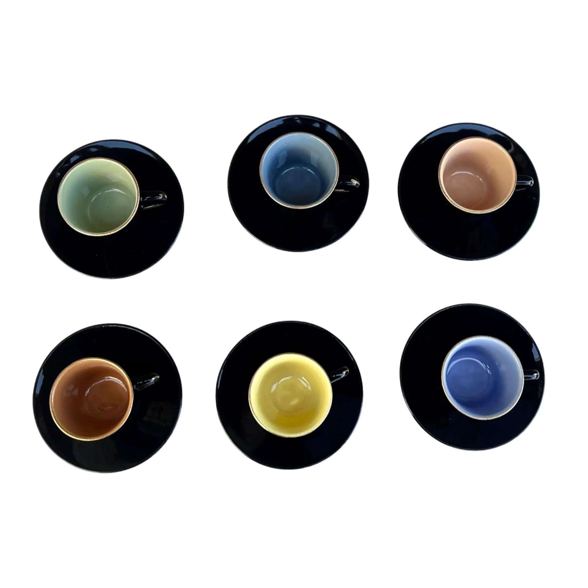 Komplet filiżanek ze spodkami, multikolor, fajans, Ditmar Urbach, Czechosłowacja, lata 50. - 127459