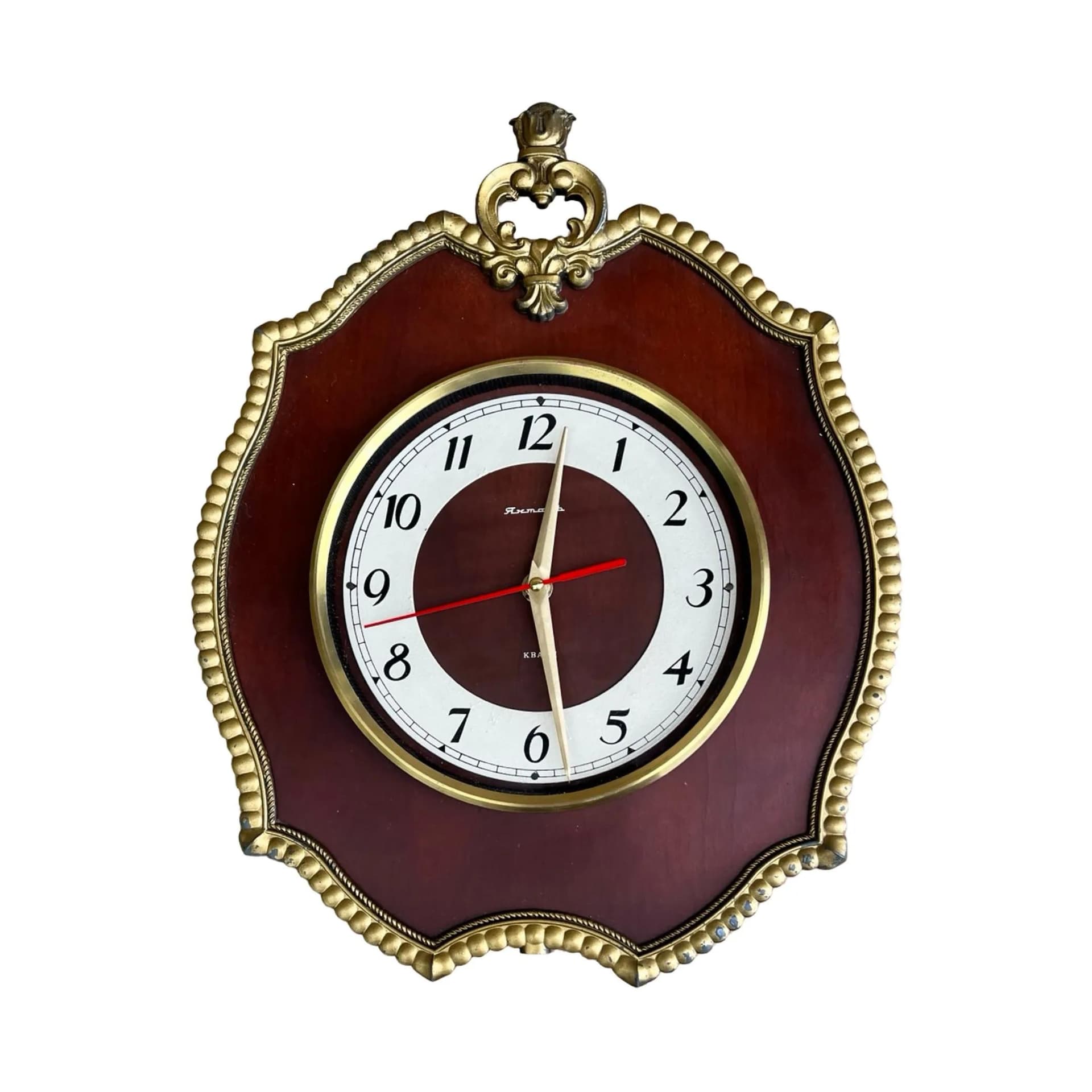 Zegar ścienny Jantar, miedziany, drewno mahoń szkło, ZSRR, lata 70. - 127361