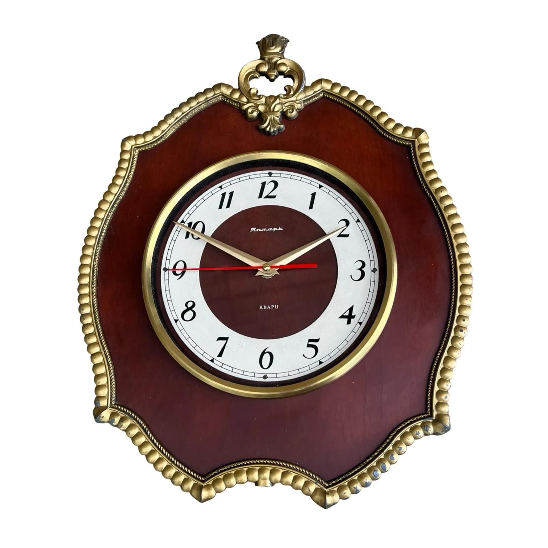 Zegar ścienny Jantar, miedziany, drewno mahoń szkło, ZSRR, lata 70. - 127355