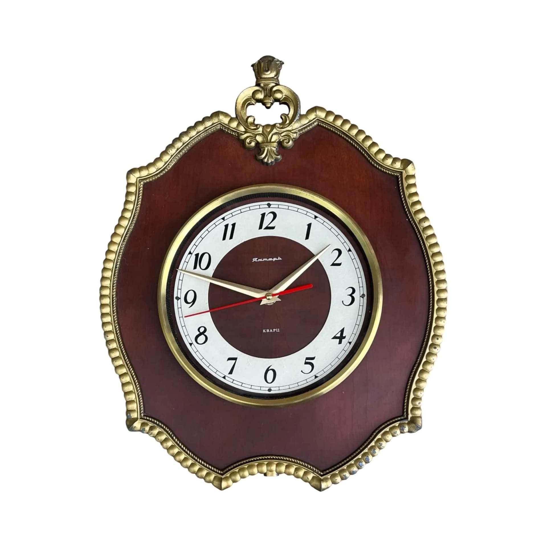 Zegar ścienny Jantar, miedziany, drewno mahoń szkło, ZSRR, lata 70. - 127360