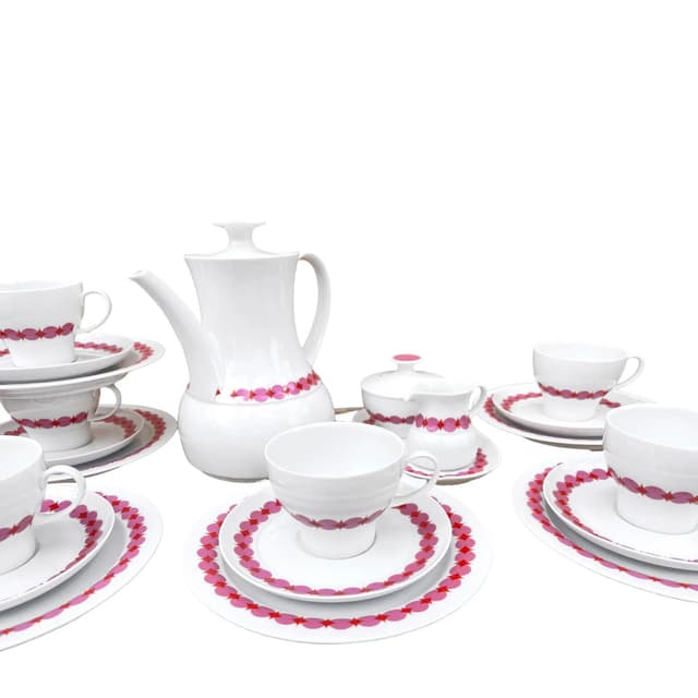Serwis kawowy Rotunda, porcelana biała różowa, proj. T. Wirkkala, Niemcy, lata 60. - WYMIARY
