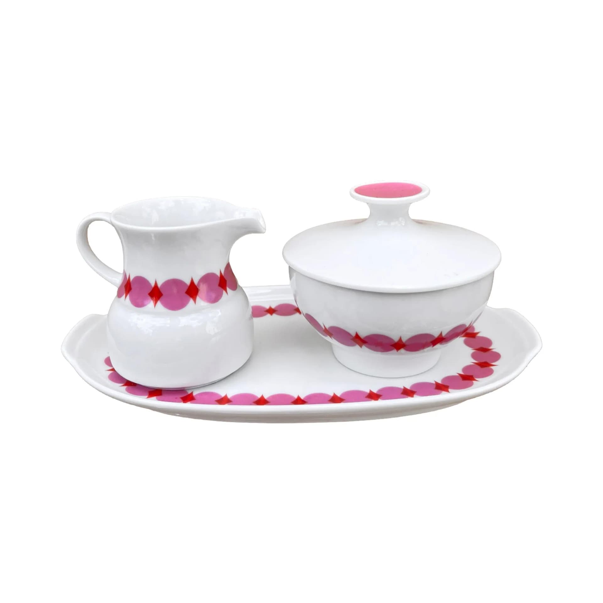 Serwis kawowy Rotunda, porcelana biała różowa, proj. T. Wirkkala, Niemcy, lata 60. - 127305