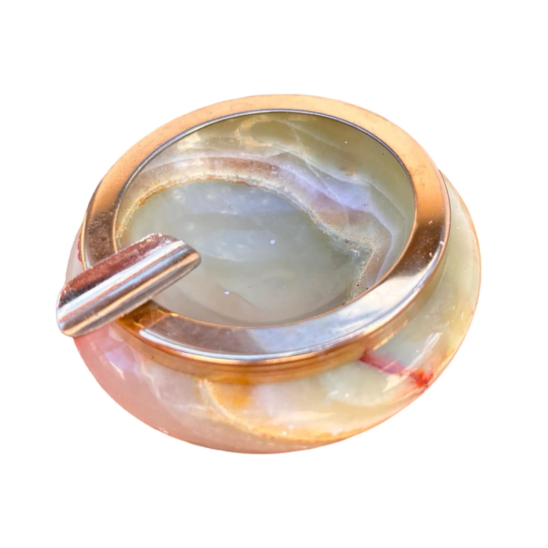 Popielnica, alabaster beżowy, mosiądz, Włochy, lata 70. - 127293