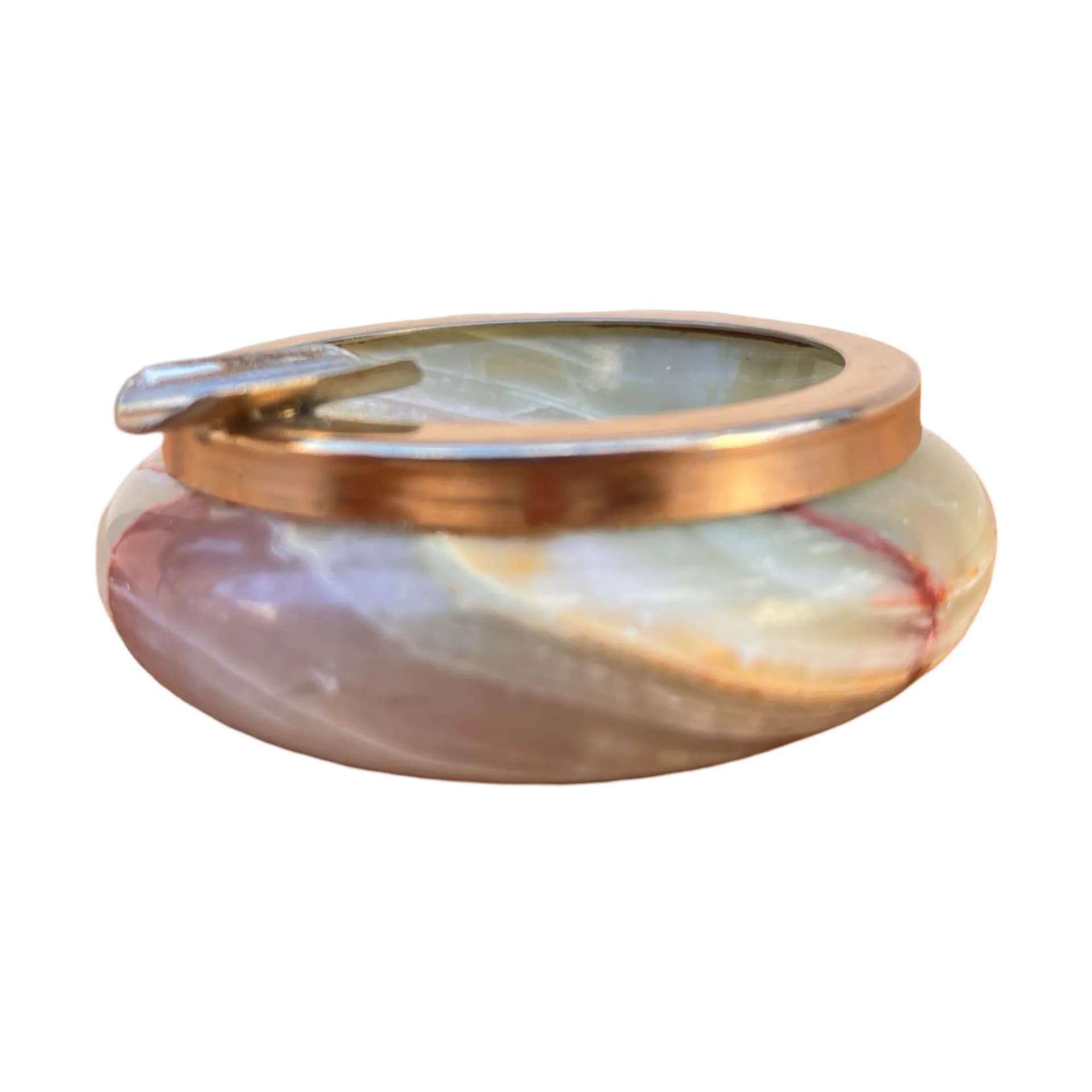 Popielnica, alabaster beżowy, mosiądz, Włochy, lata 70. - 127292